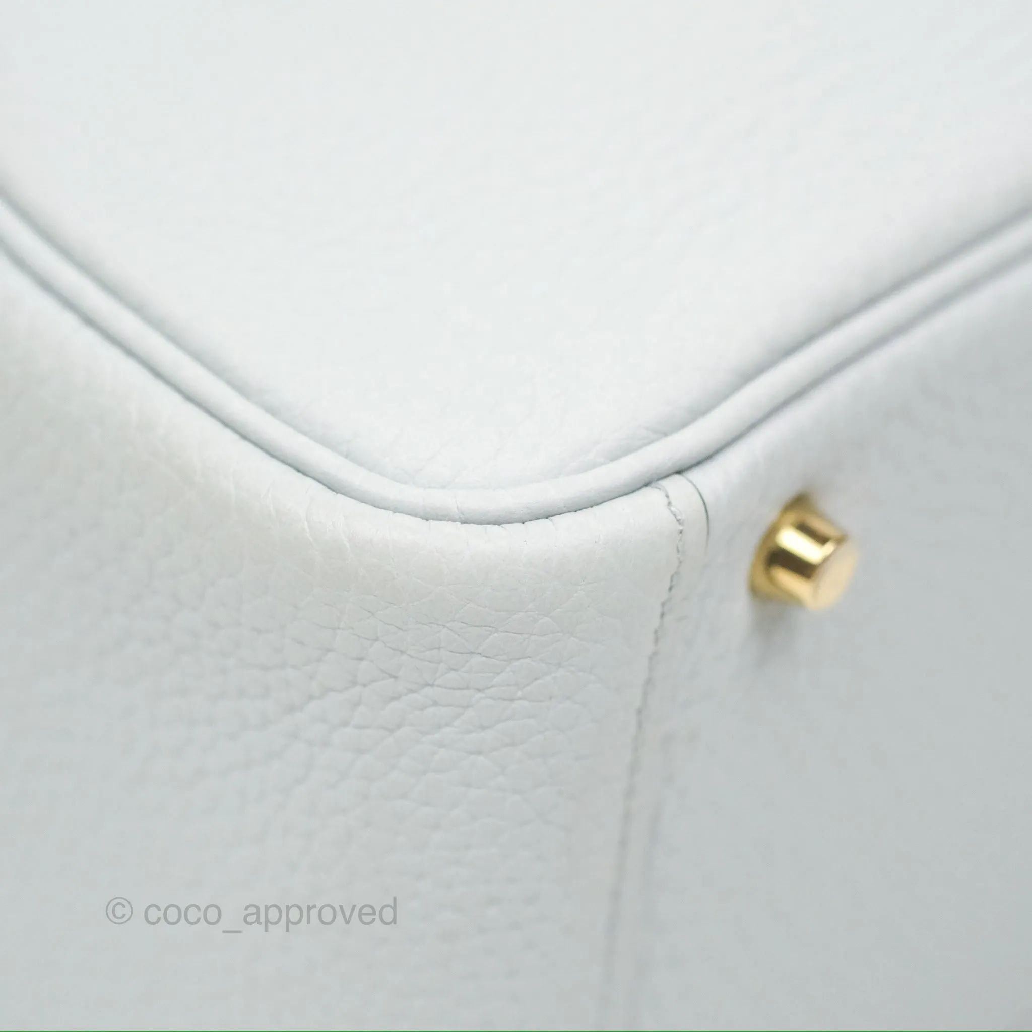 Herms Mini Lindy 20 Bleu Pale Clemence Gold Hardware