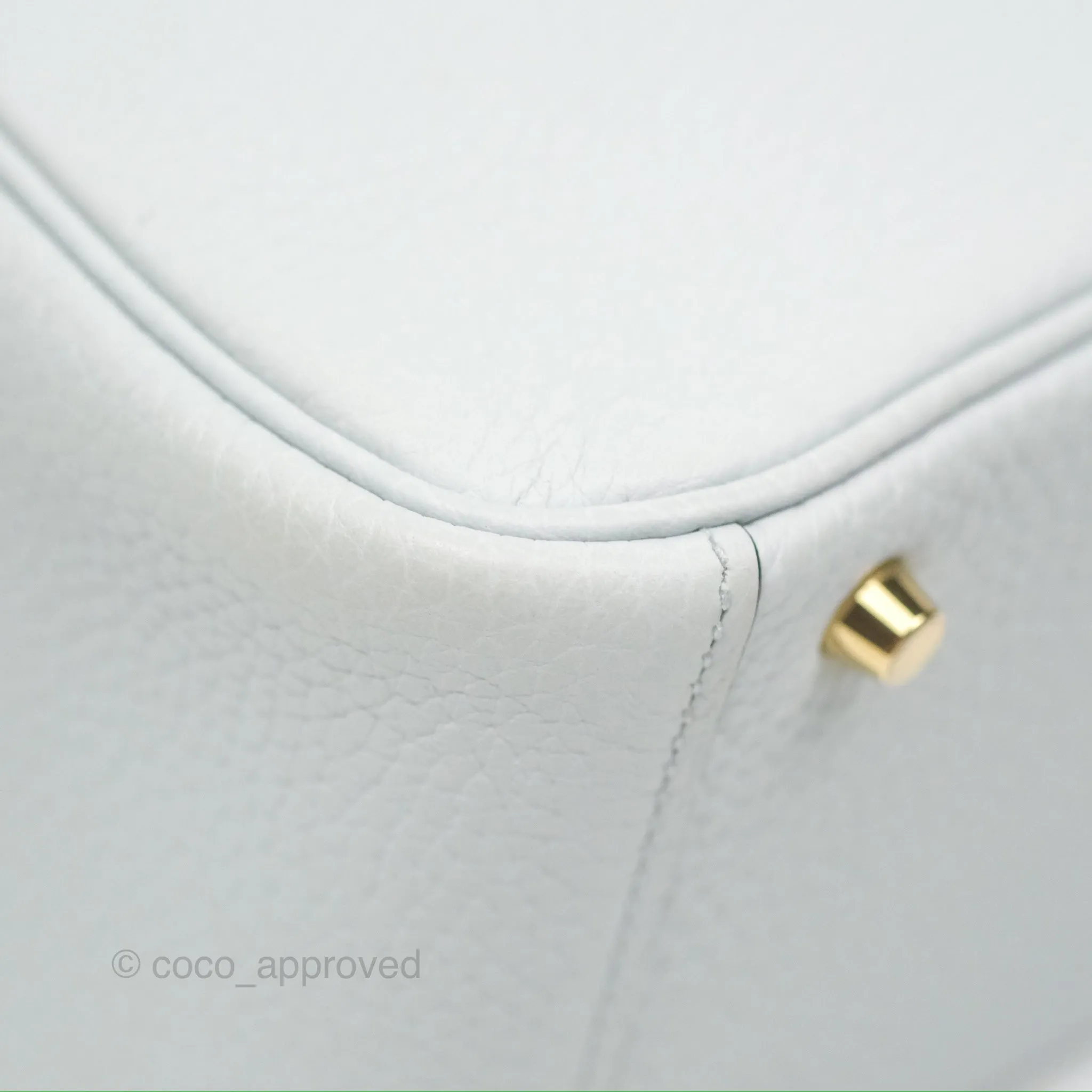 Herms Mini Lindy 20 Bleu Pale Clemence Gold Hardware