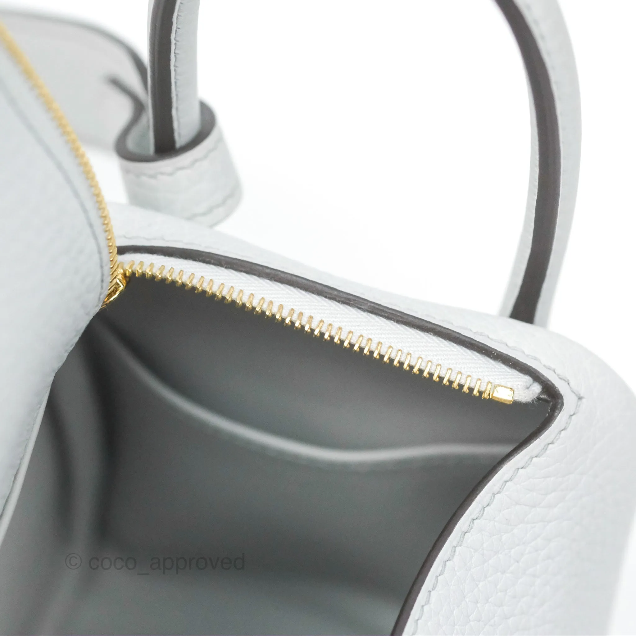 Herms Mini Lindy 20 Bleu Pale Clemence Gold Hardware