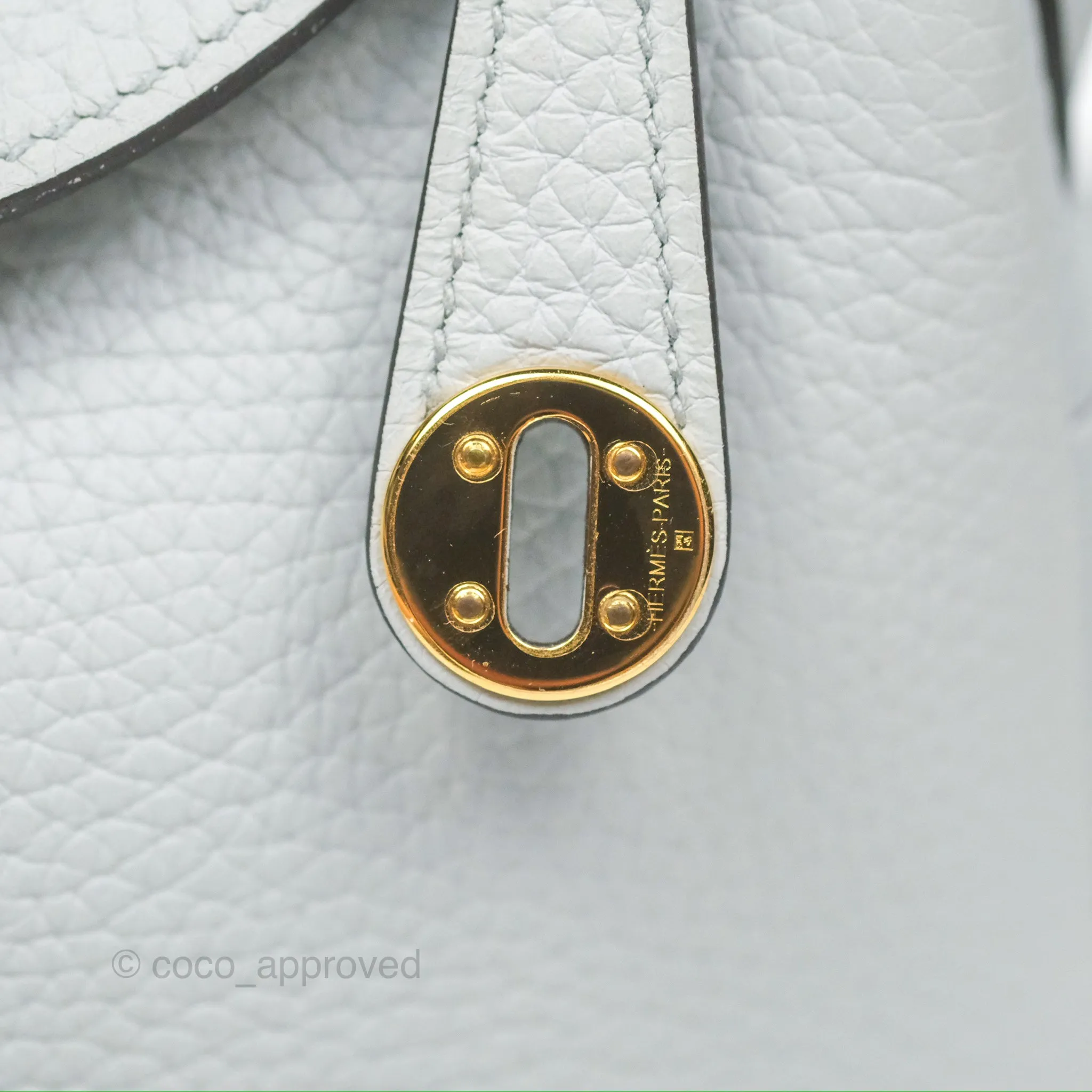 Herms Mini Lindy 20 Bleu Pale Clemence Gold Hardware