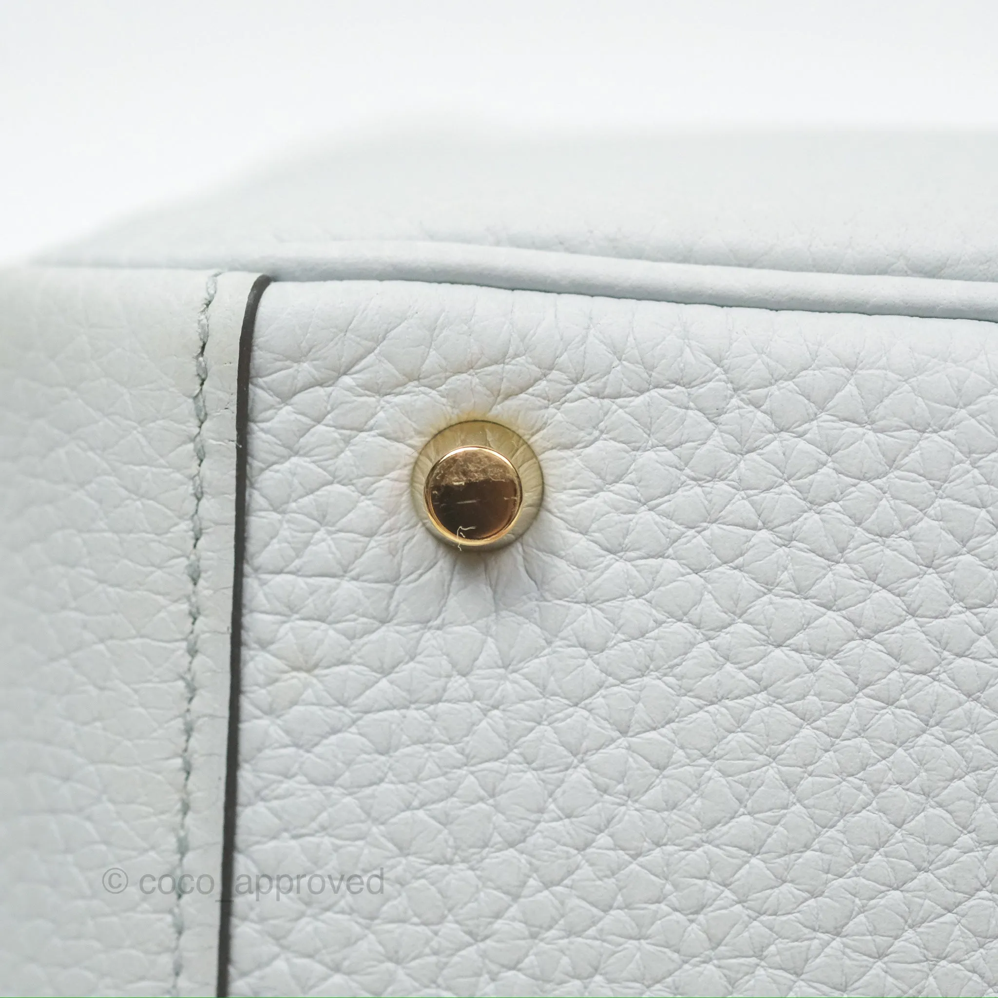 Herms Mini Lindy 20 Bleu Pale Clemence Gold Hardware