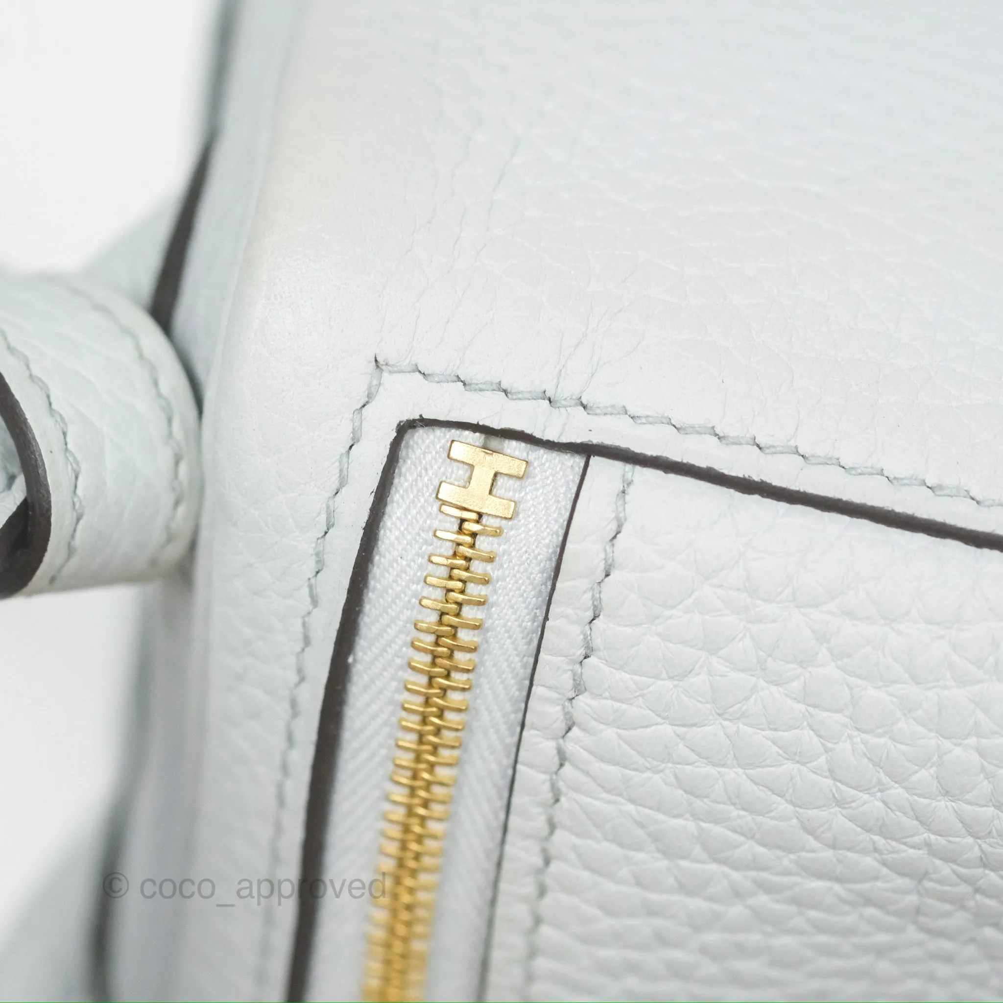 Herms Mini Lindy 20 Bleu Pale Clemence Gold Hardware