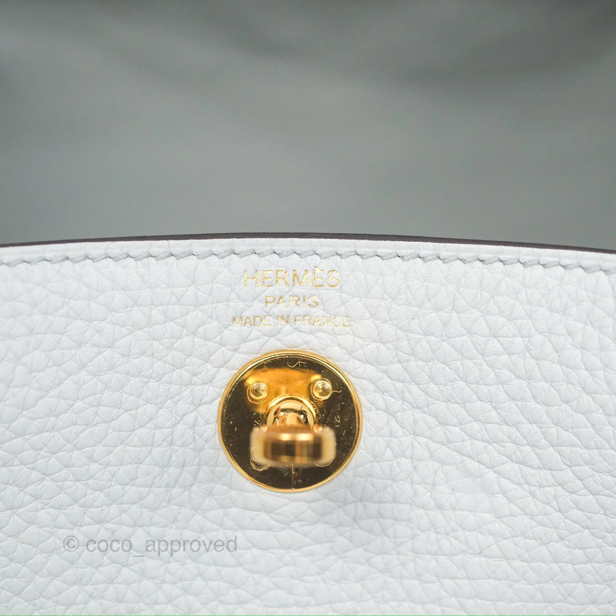 Herms Mini Lindy 20 Bleu Pale Clemence Gold Hardware