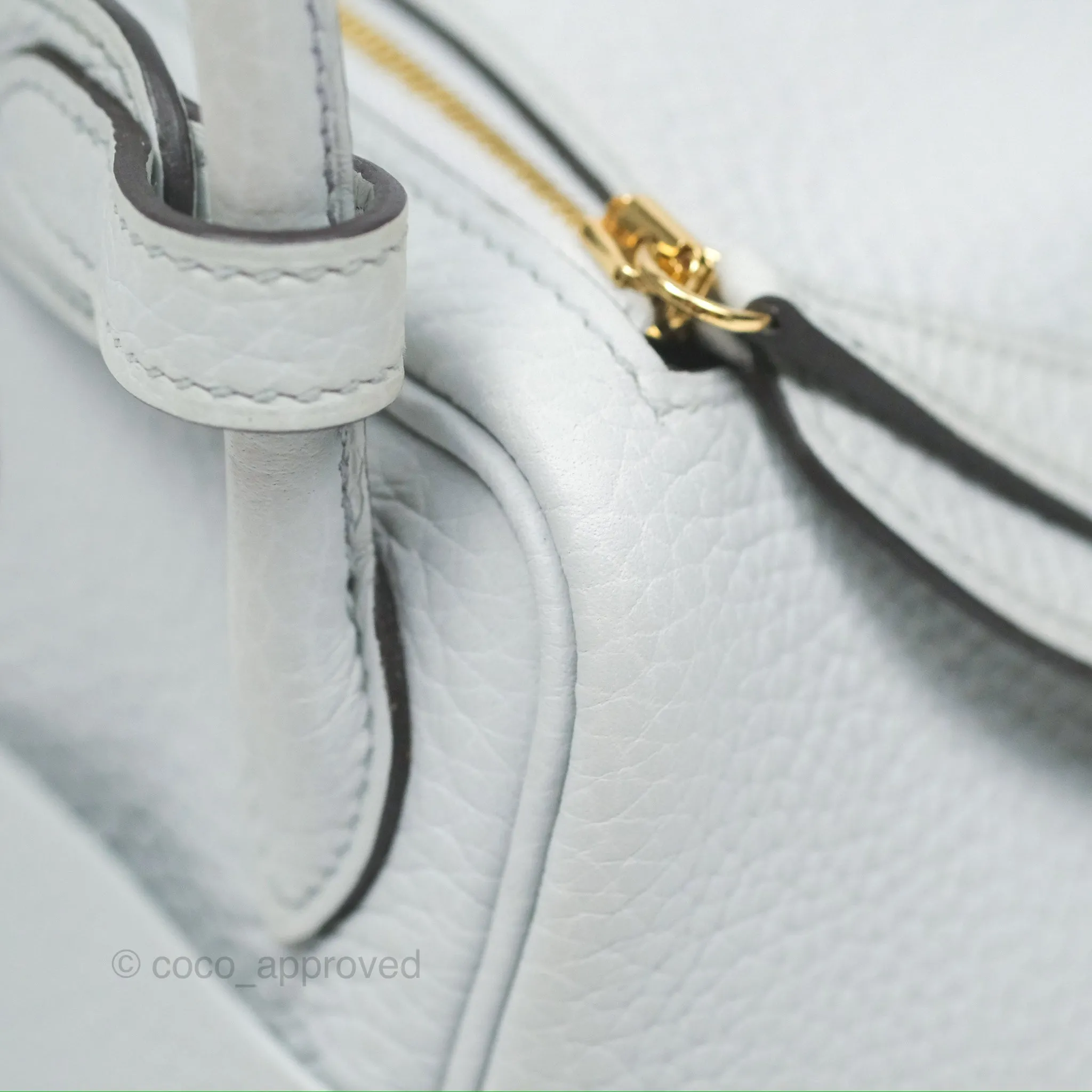 Herms Mini Lindy 20 Bleu Pale Clemence Gold Hardware