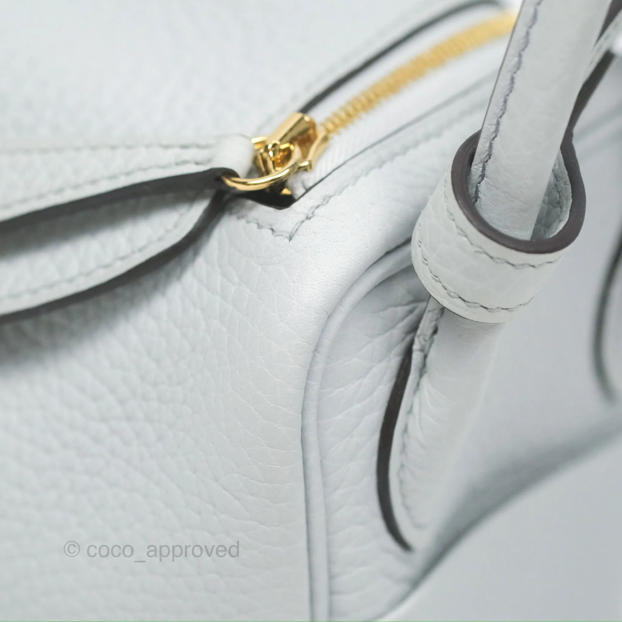 Herms Mini Lindy 20 Bleu Pale Clemence Gold Hardware