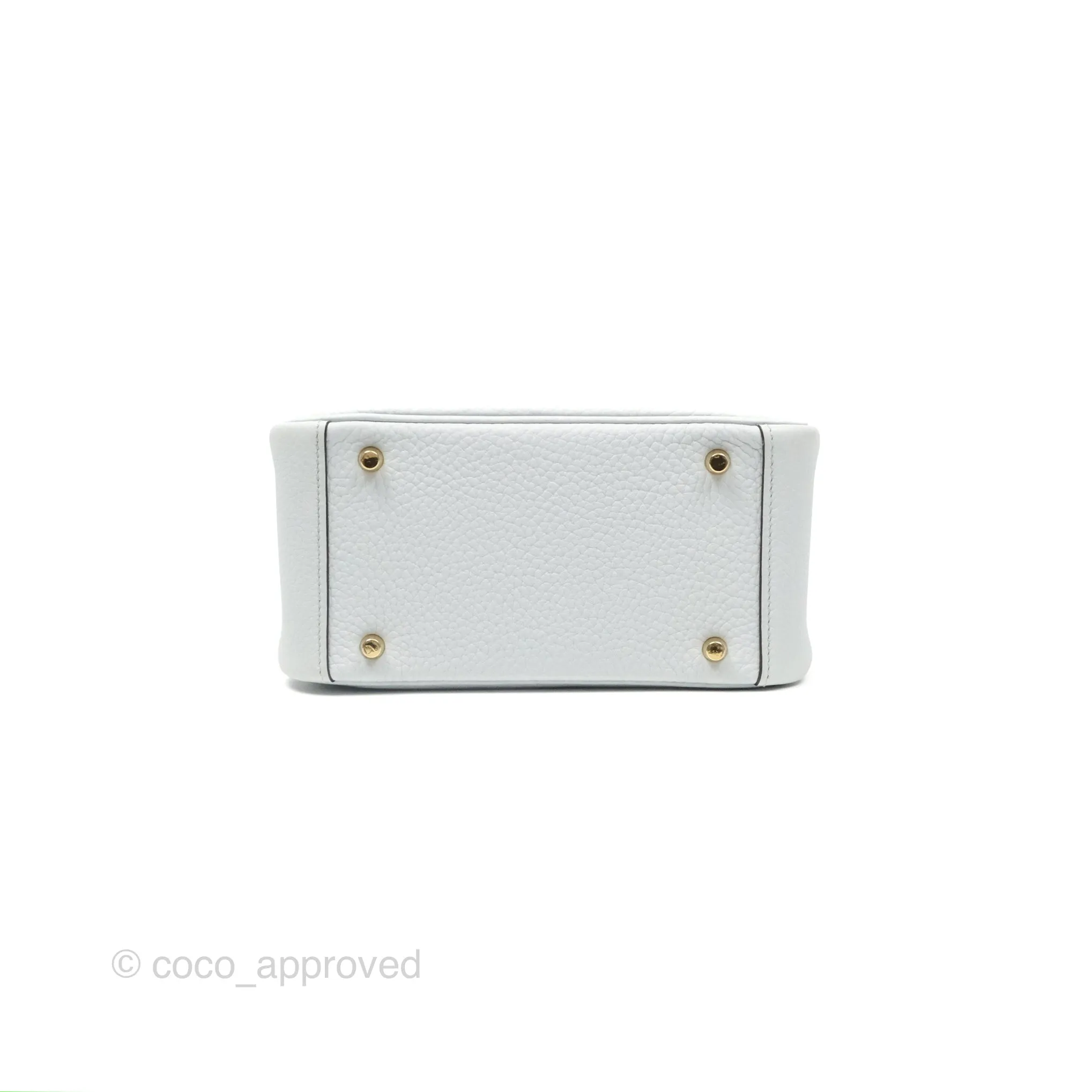 Herms Mini Lindy 20 Bleu Pale Clemence Gold Hardware