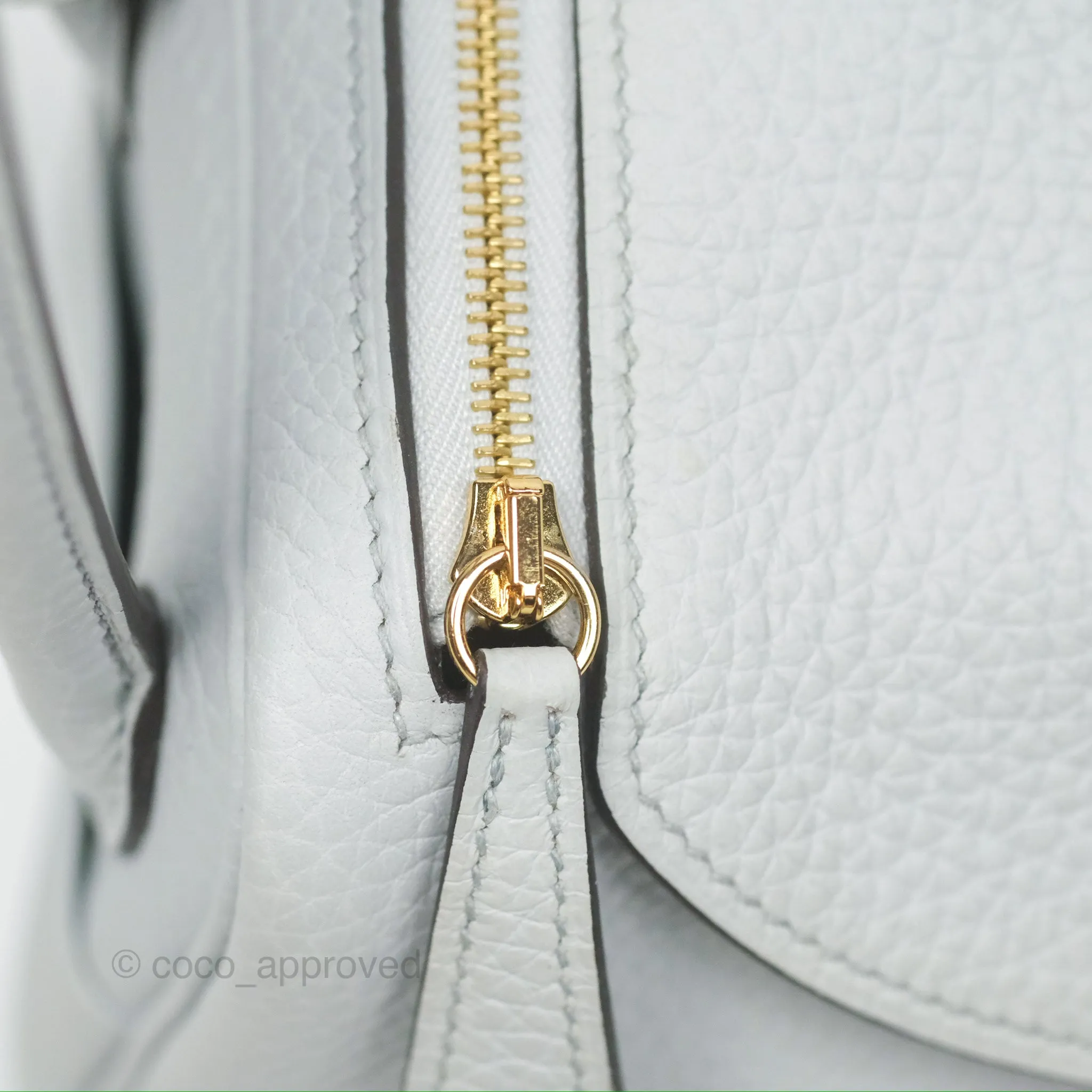 Herms Mini Lindy 20 Bleu Pale Clemence Gold Hardware