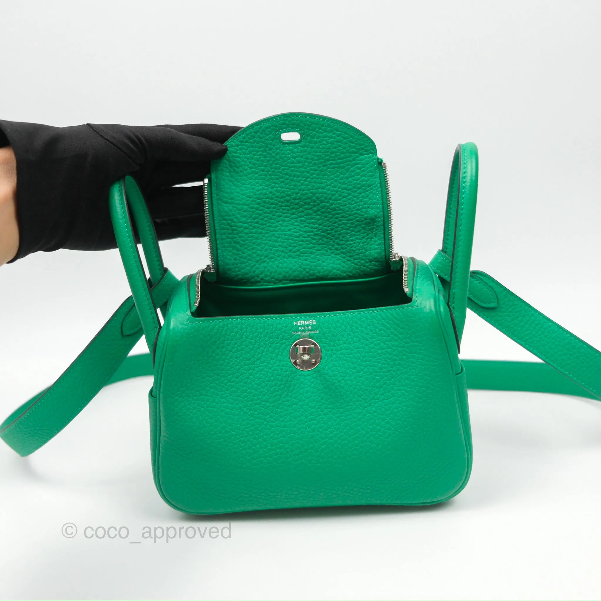Herms Mini Lindy 20 Menthe 6W Clemence Palladium Hardware