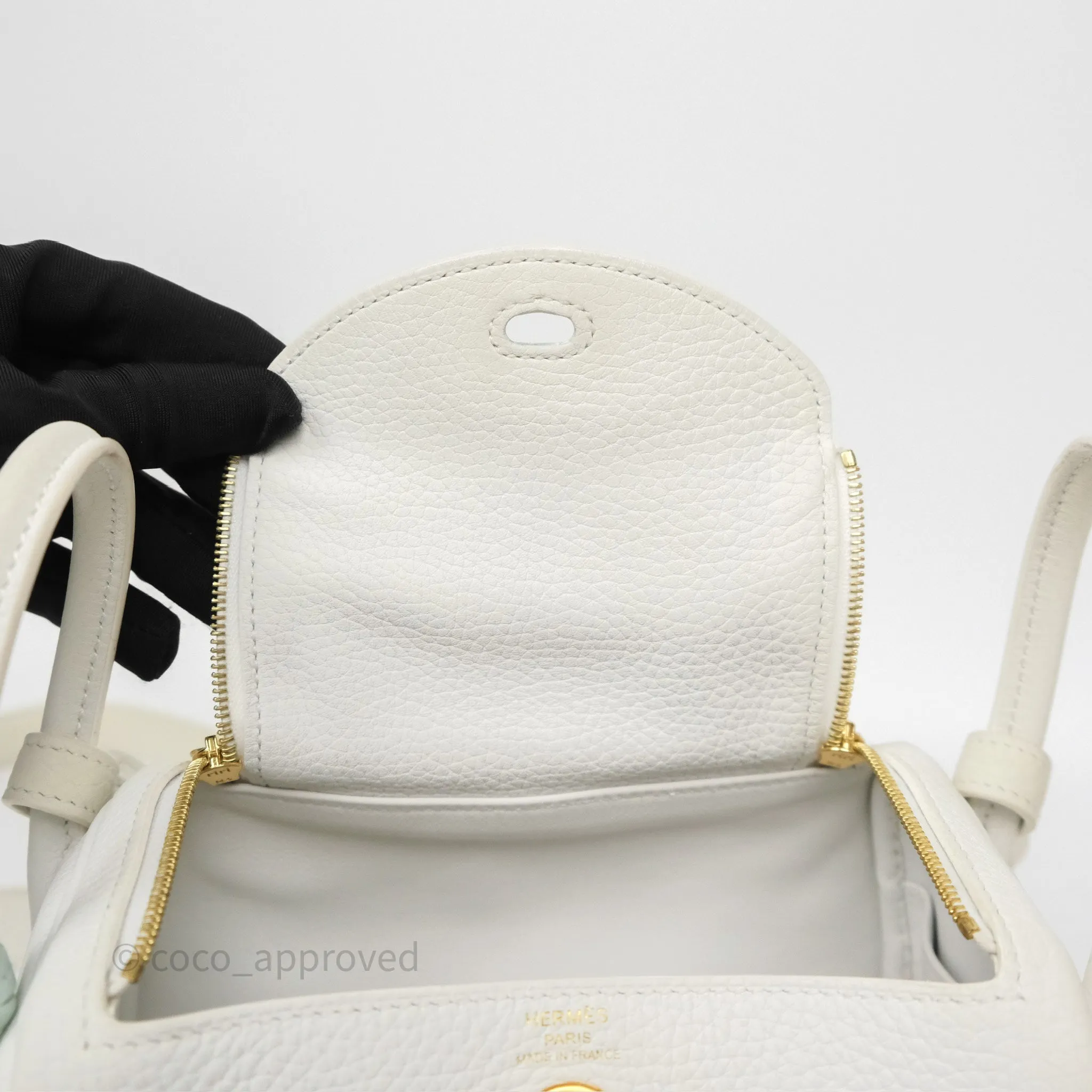 Herms Mini Lindy 20 New White 0U Clemence Gold Hardware