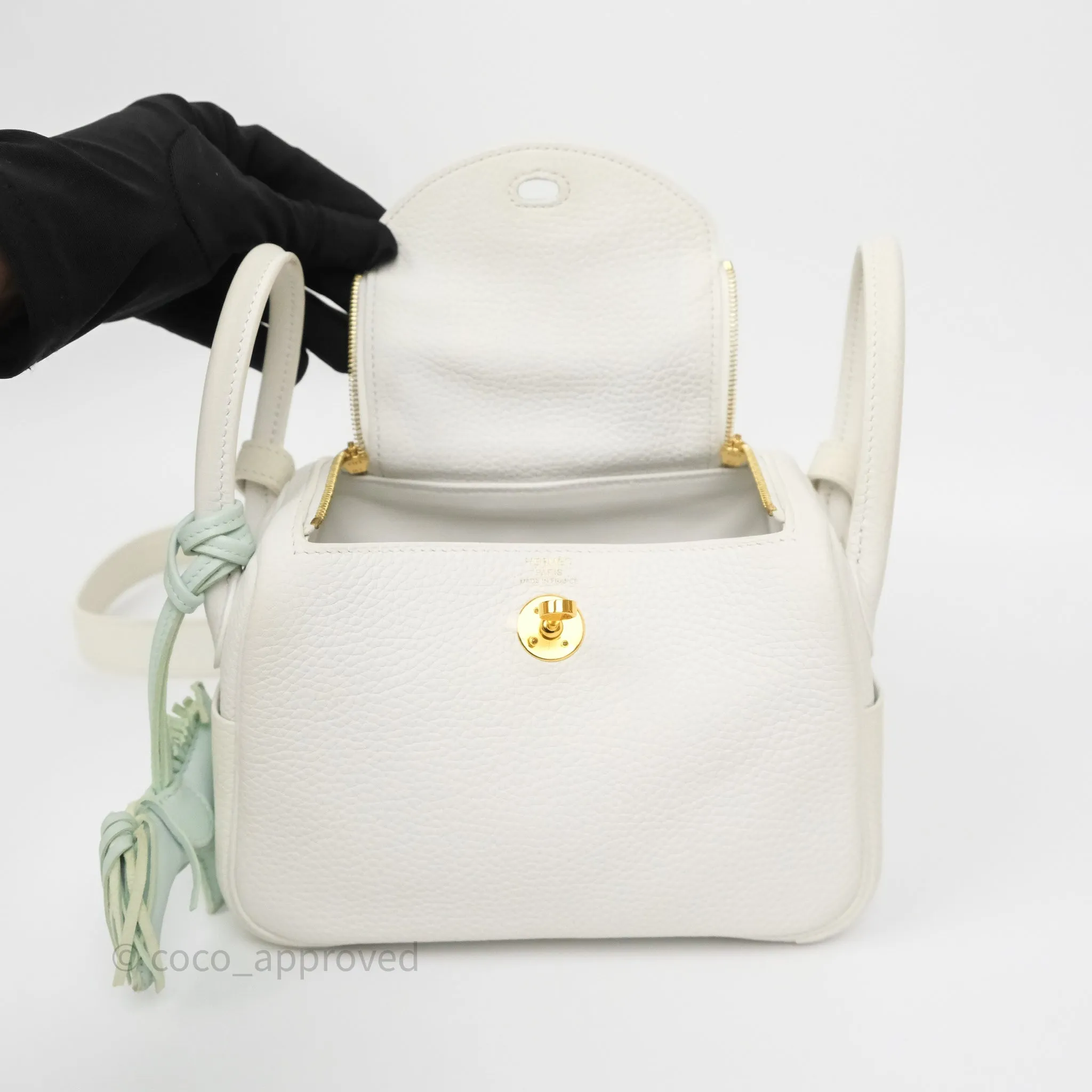 Herms Mini Lindy 20 New White 0U Clemence Gold Hardware