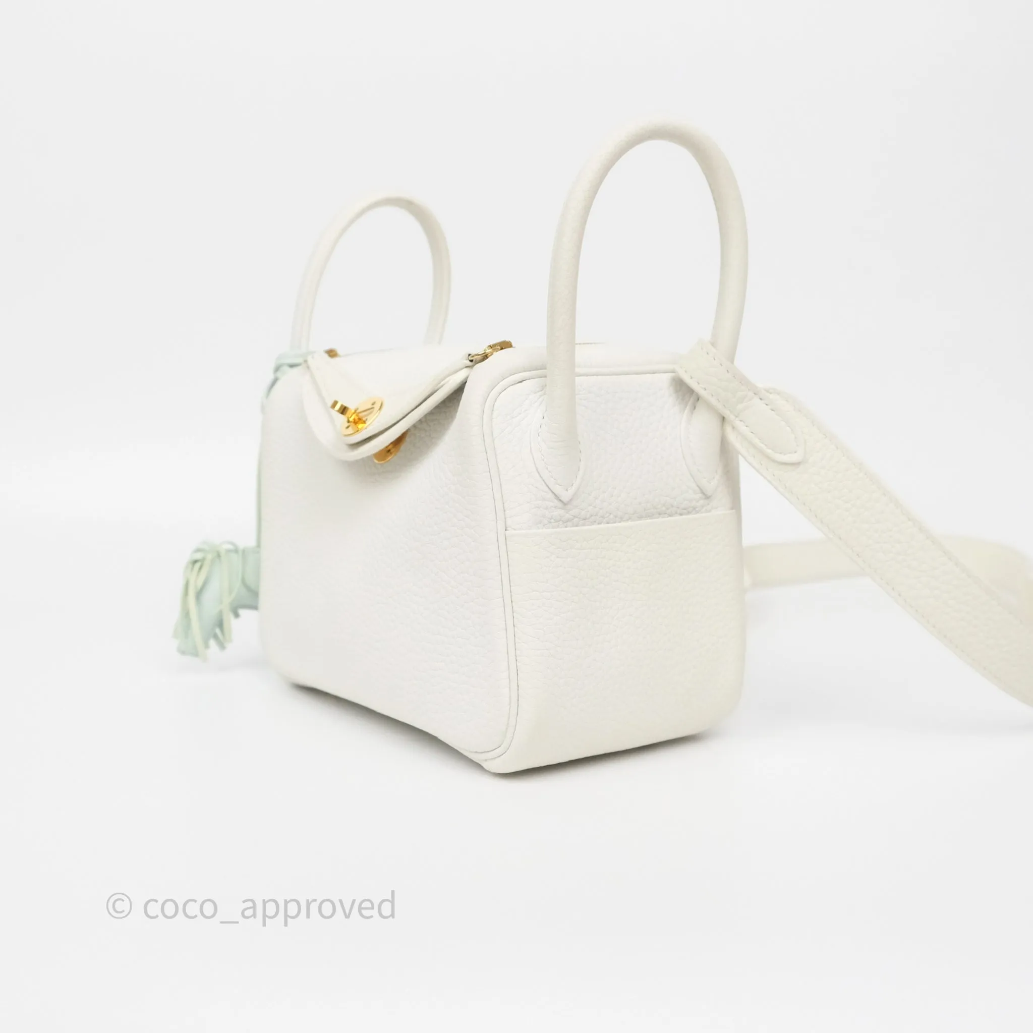 Herms Mini Lindy 20 New White 0U Clemence Gold Hardware