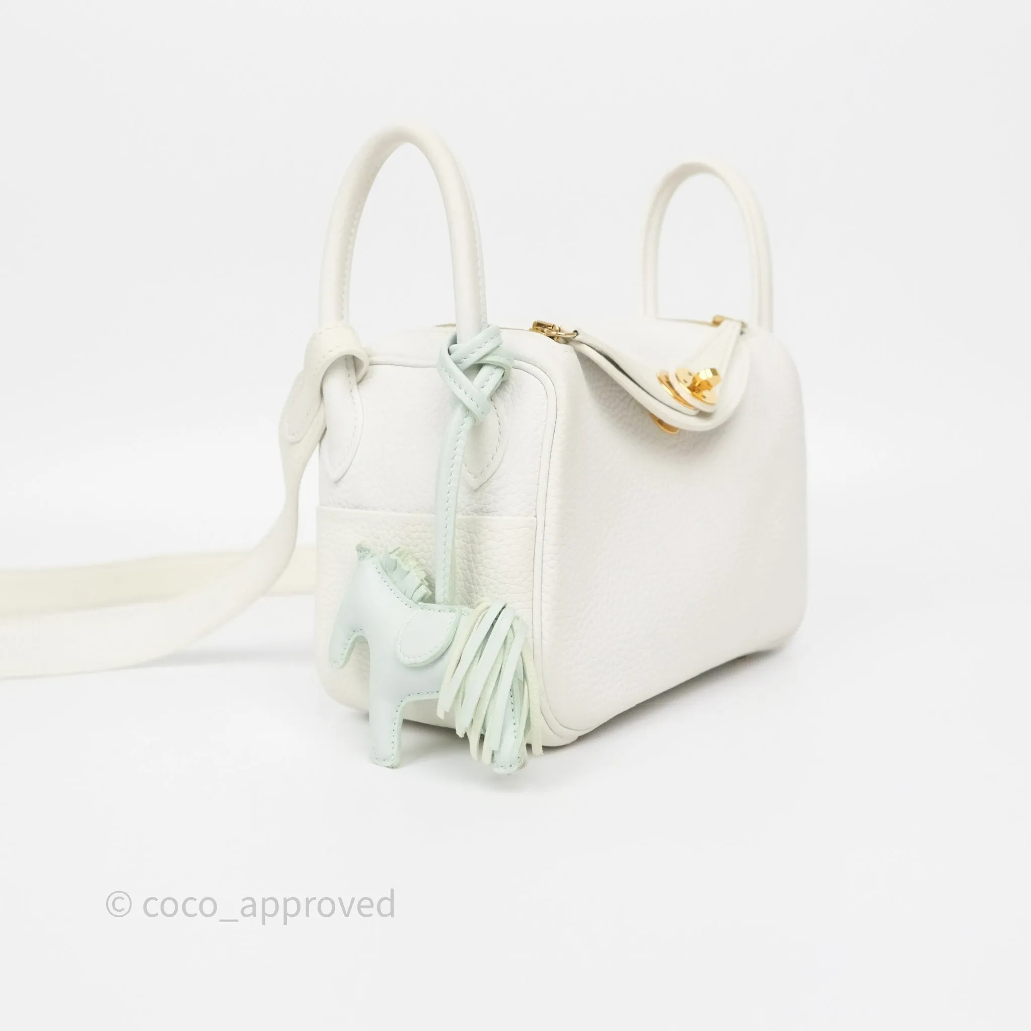 Herms Mini Lindy 20 New White 0U Clemence Gold Hardware