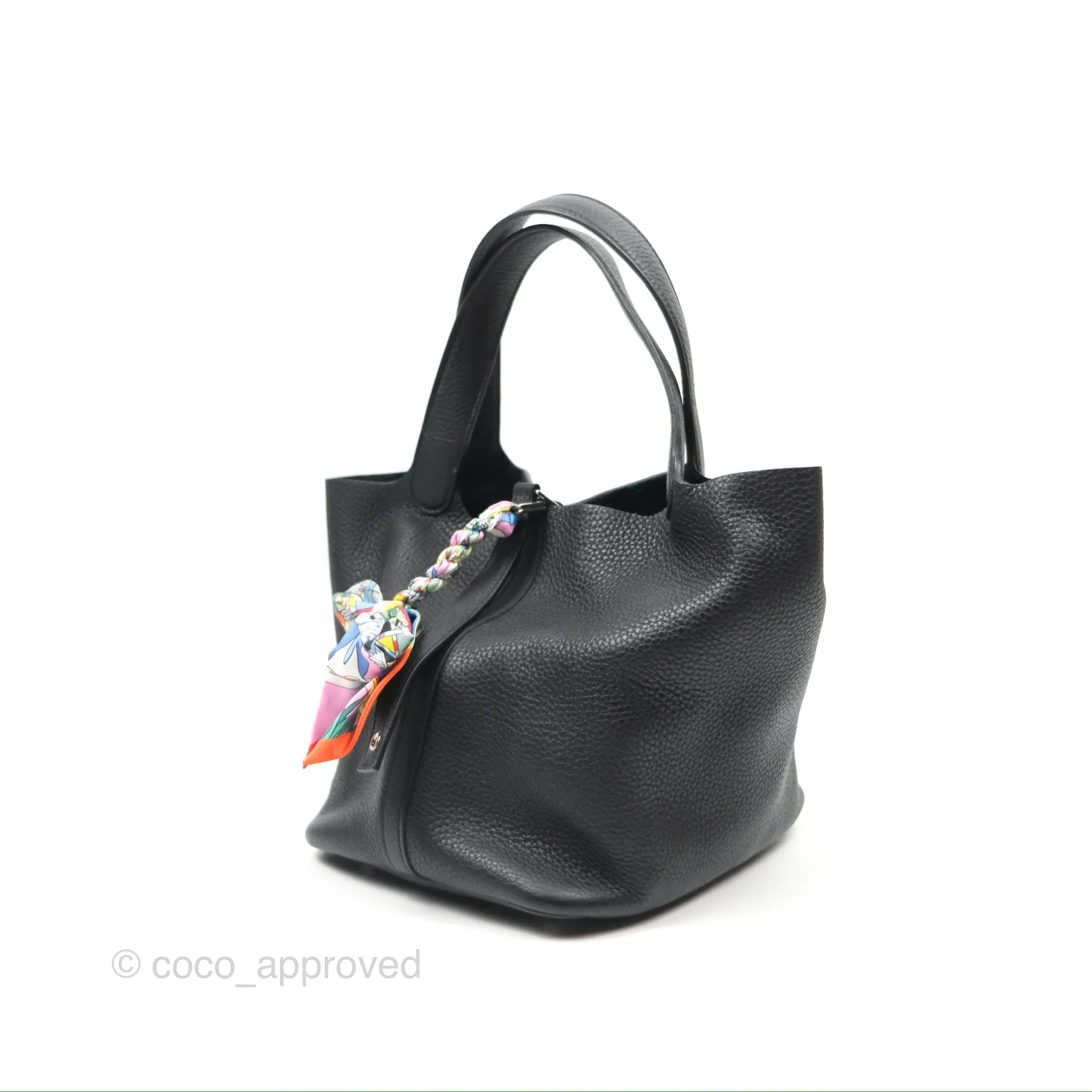 Herms Picotin 22 Black Noir 89 Clemence Palladium Hardware
