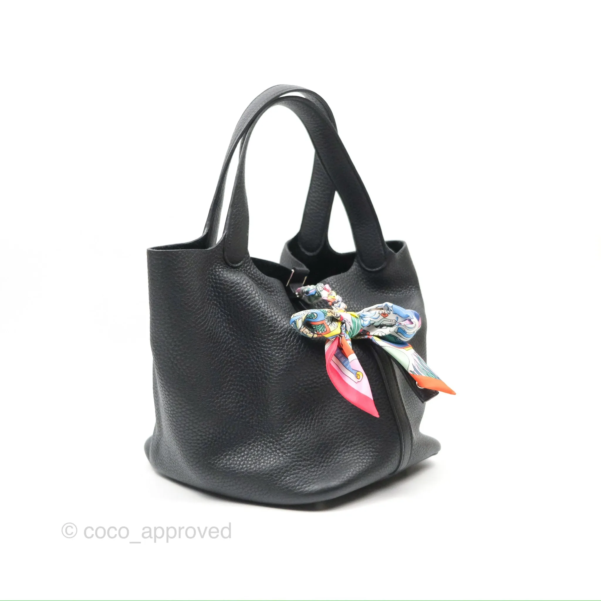 Herms Picotin 22 Black Noir 89 Clemence Palladium Hardware