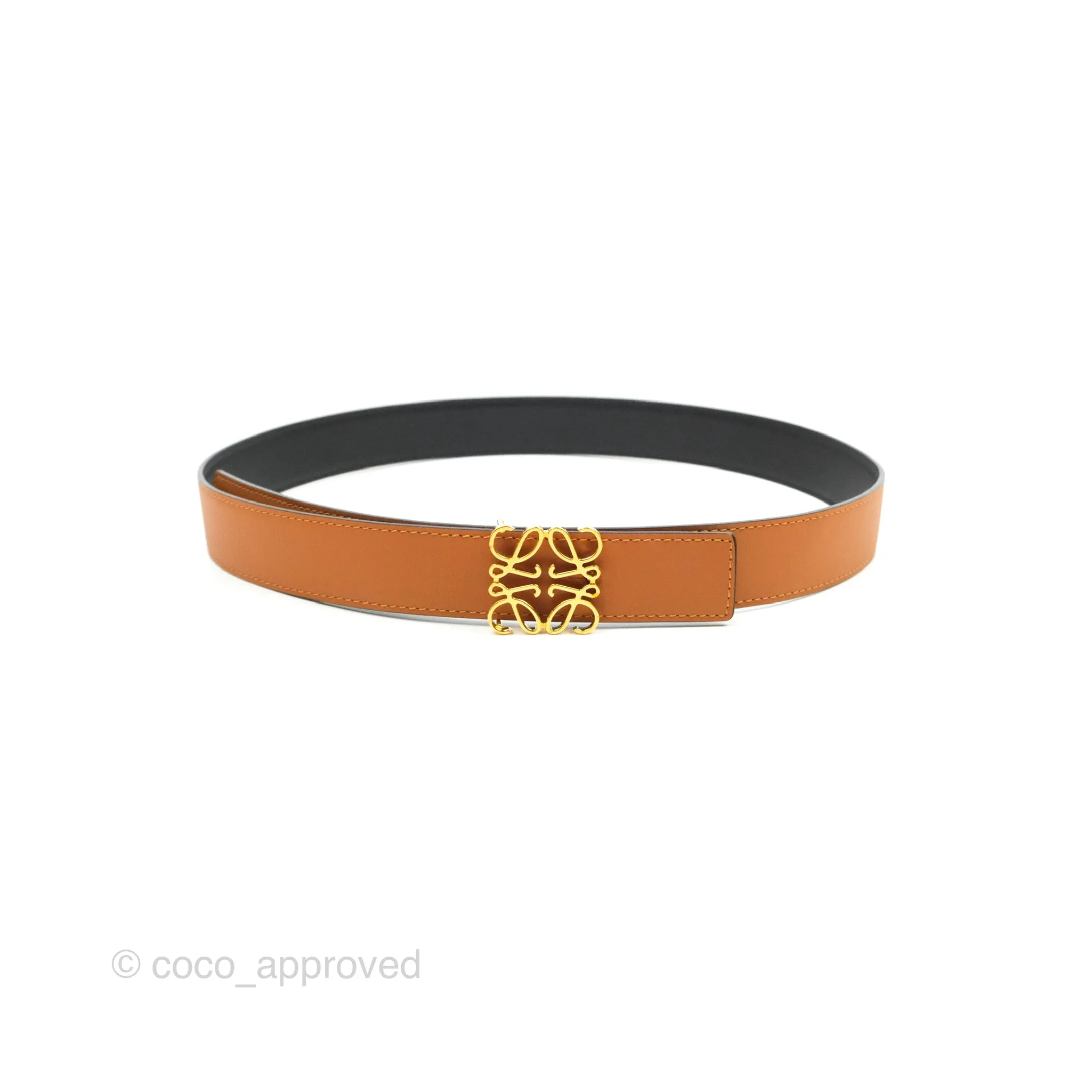 Loewe Anagram Buckle Tan Black Calfskin Reversible Belt