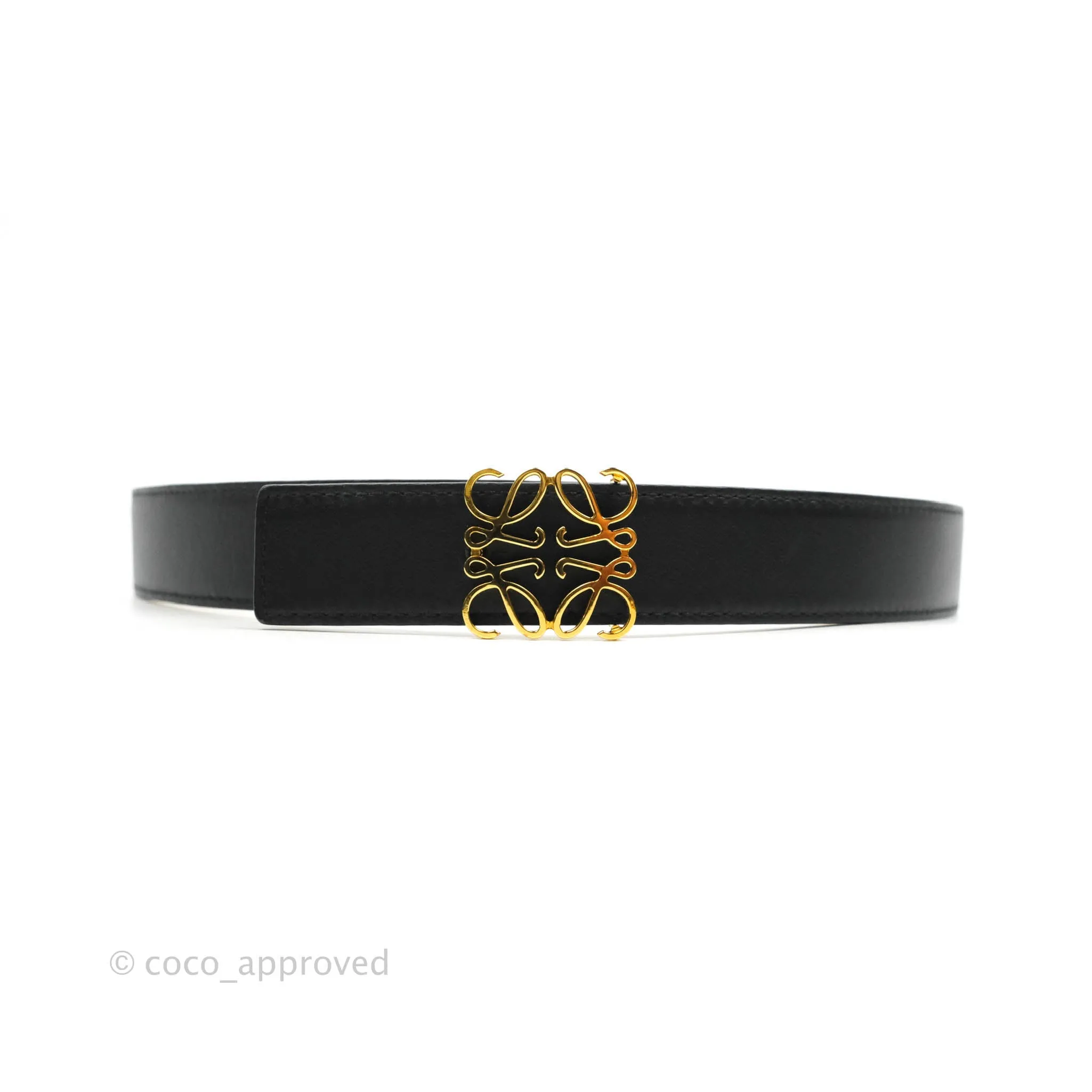 Loewe Anagram Buckle Tan Black Calfskin Reversible Belt