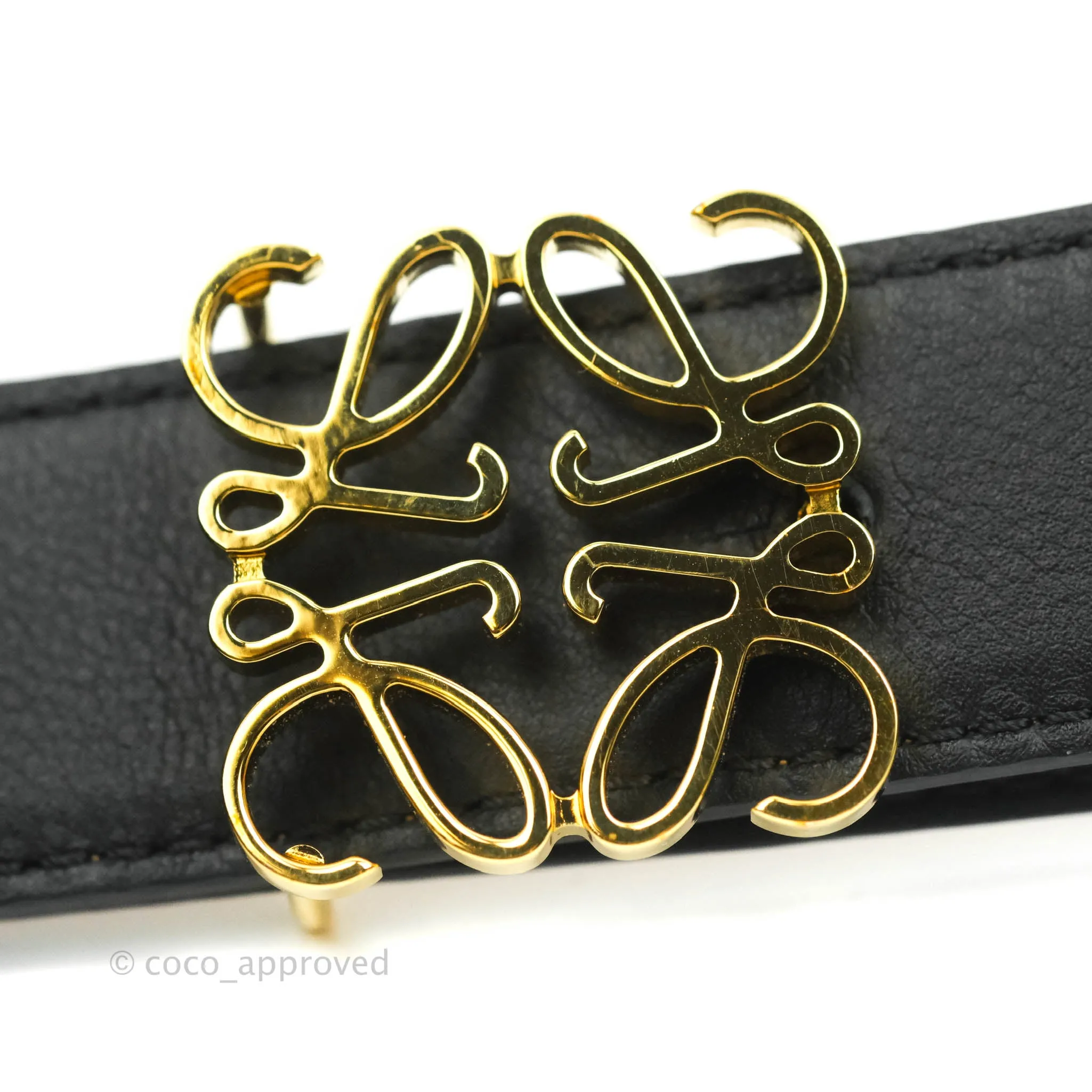 Loewe Anagram Buckle Tan Black Calfskin Reversible Belt