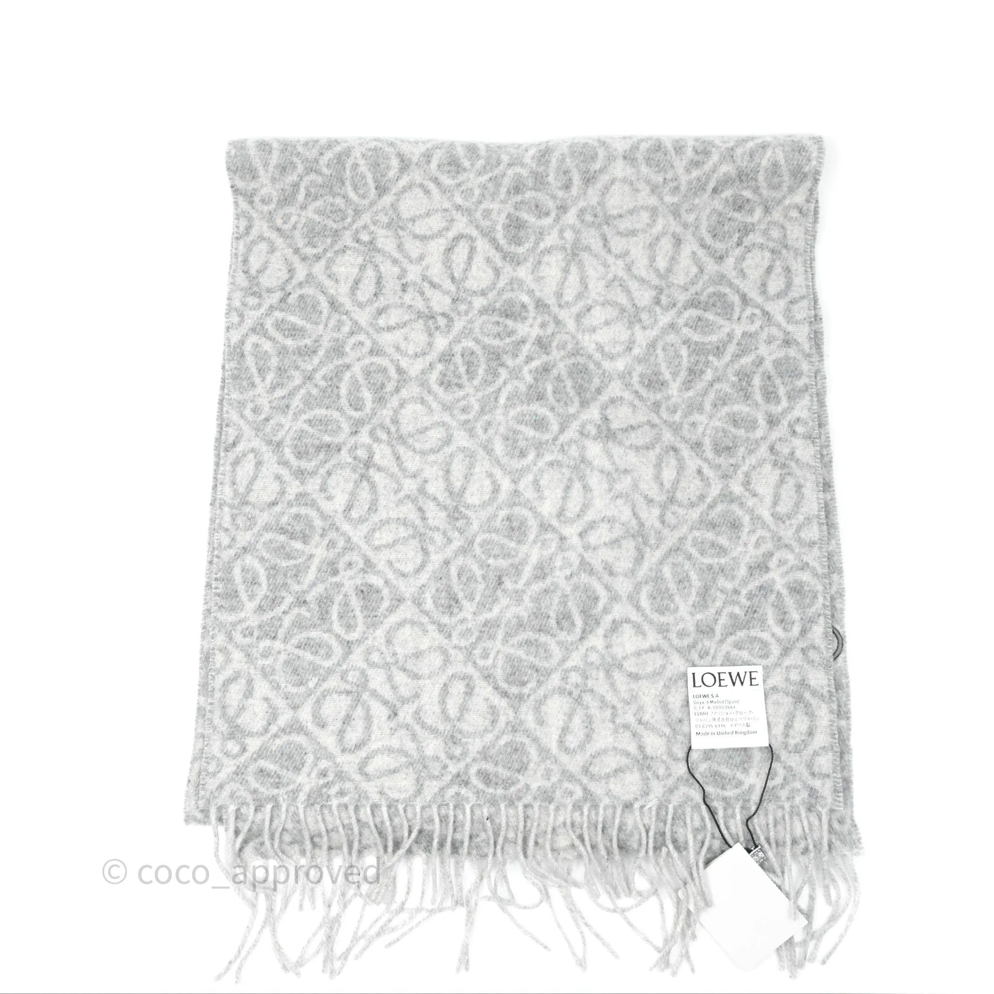 Loewe Anagram Wool Cashmere Scarf Light Grey
