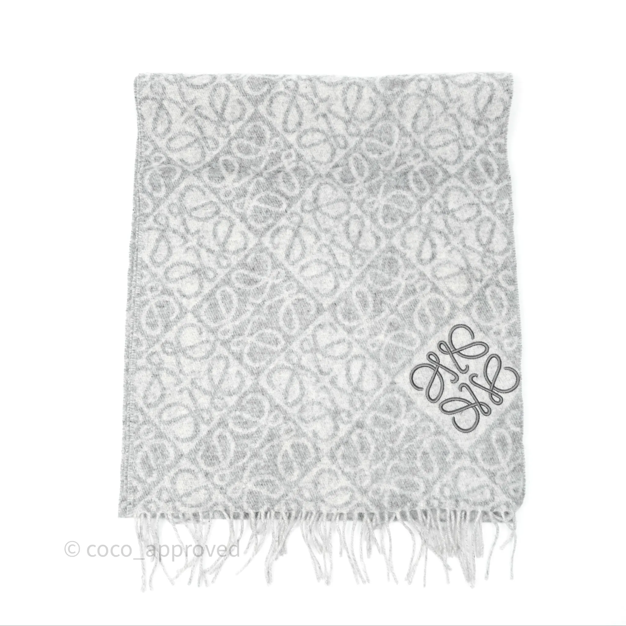 Loewe Anagram Wool Cashmere Scarf Light Grey