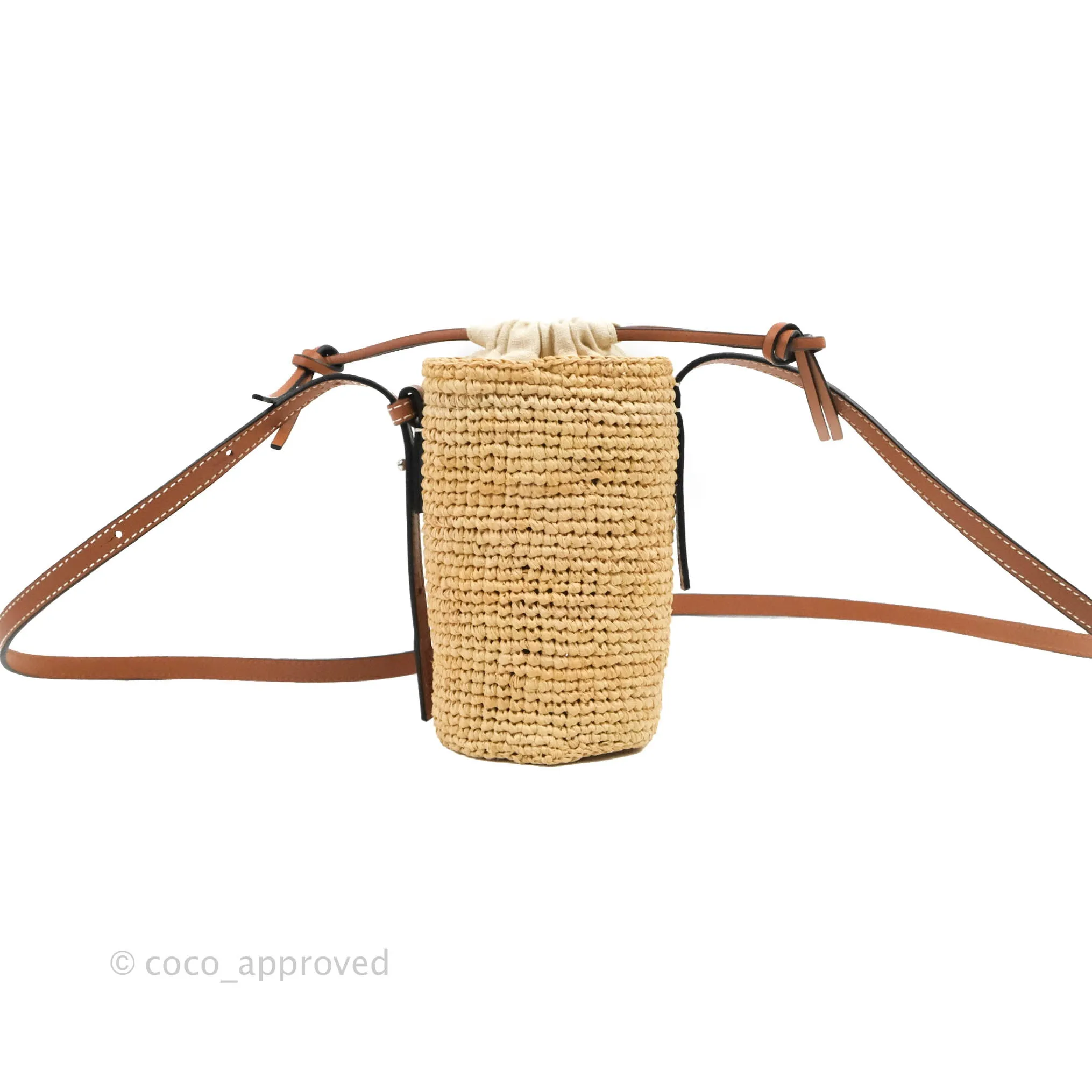 Loewe Cylinder Pocket In Raffia and Calfskin Natural/Tan