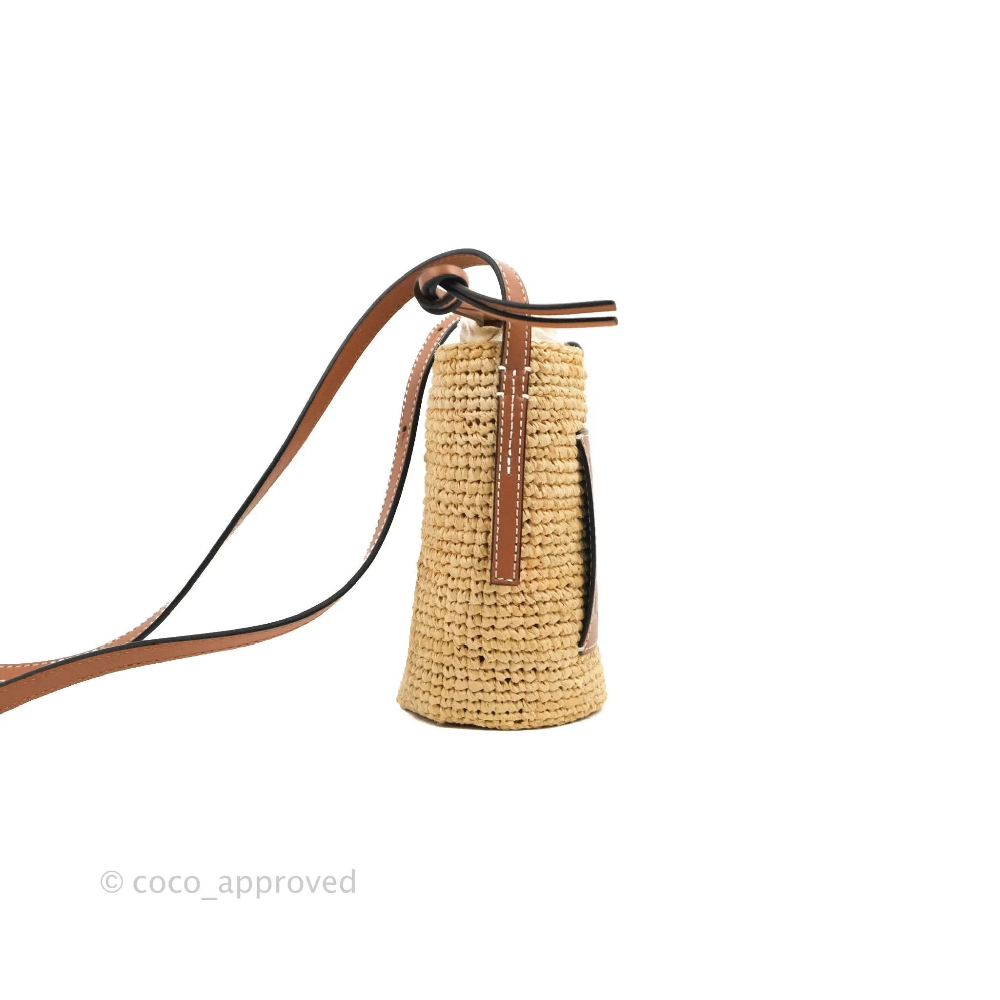 Loewe Cylinder Pocket In Raffia and Calfskin Natural/Tan