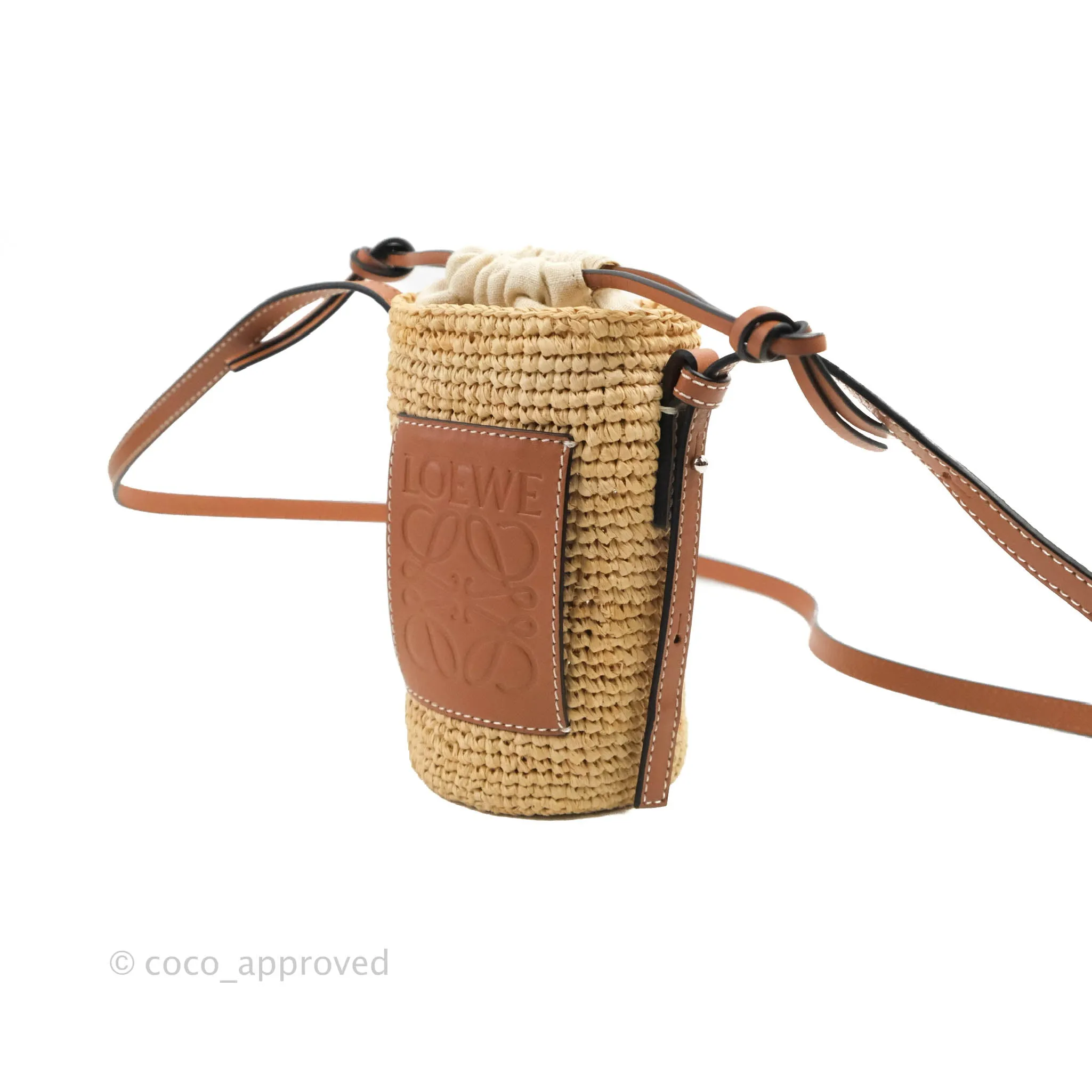 Loewe Cylinder Pocket In Raffia and Calfskin Natural/Tan