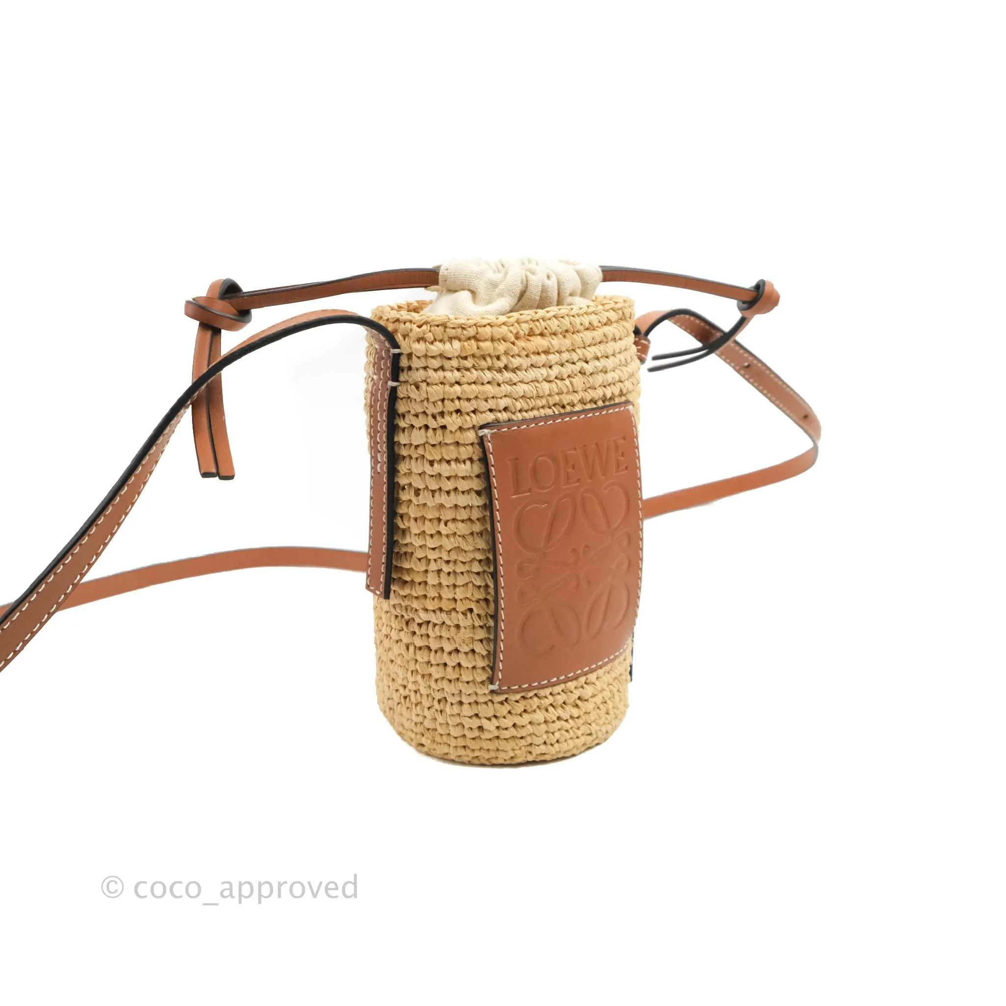 Loewe Cylinder Pocket In Raffia and Calfskin Natural/Tan