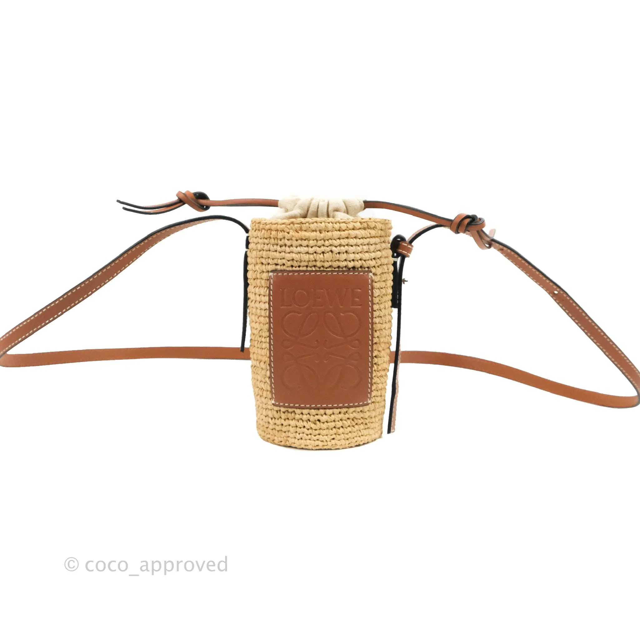 Loewe Cylinder Pocket In Raffia and Calfskin Natural/Tan