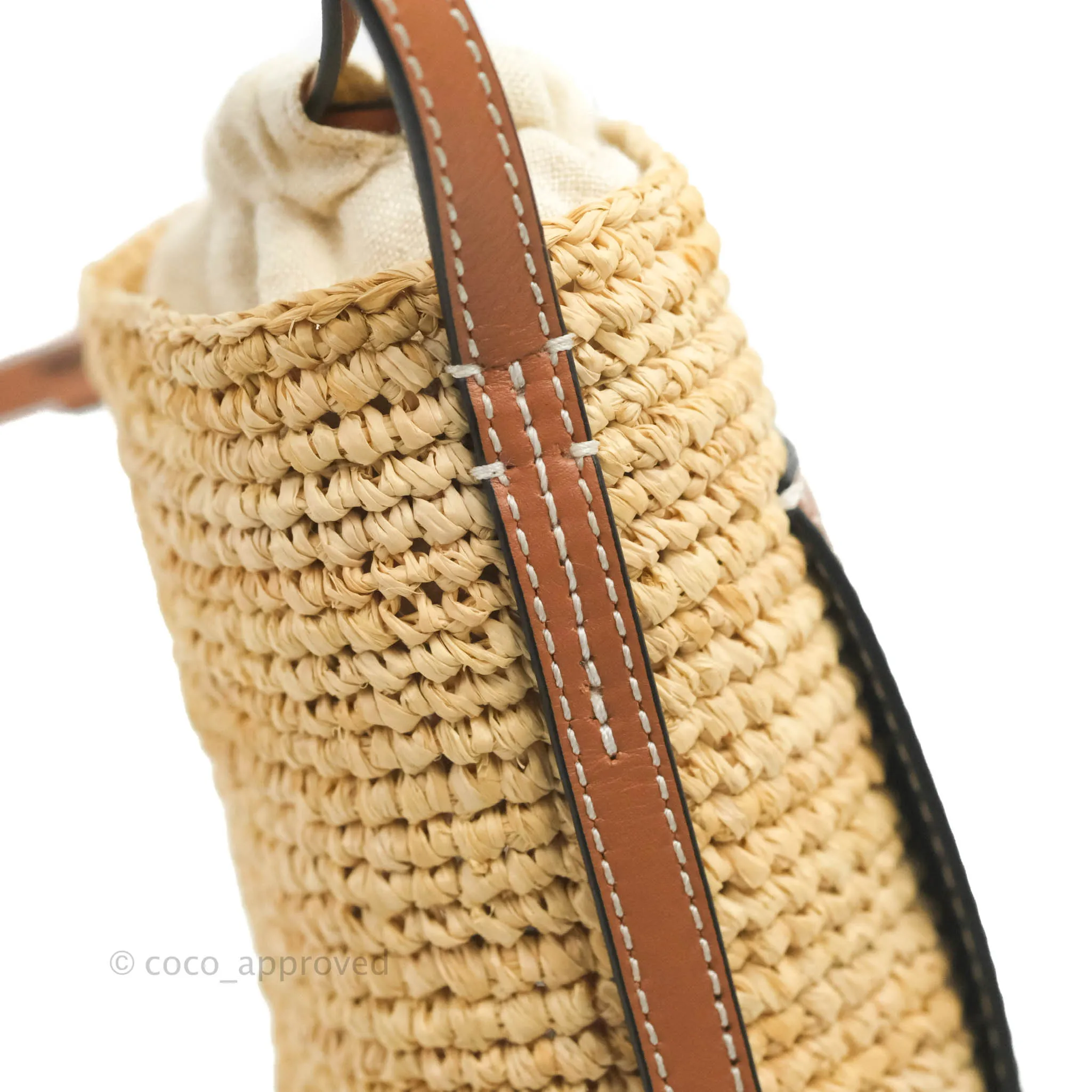 Loewe Cylinder Pocket In Raffia and Calfskin Natural/Tan