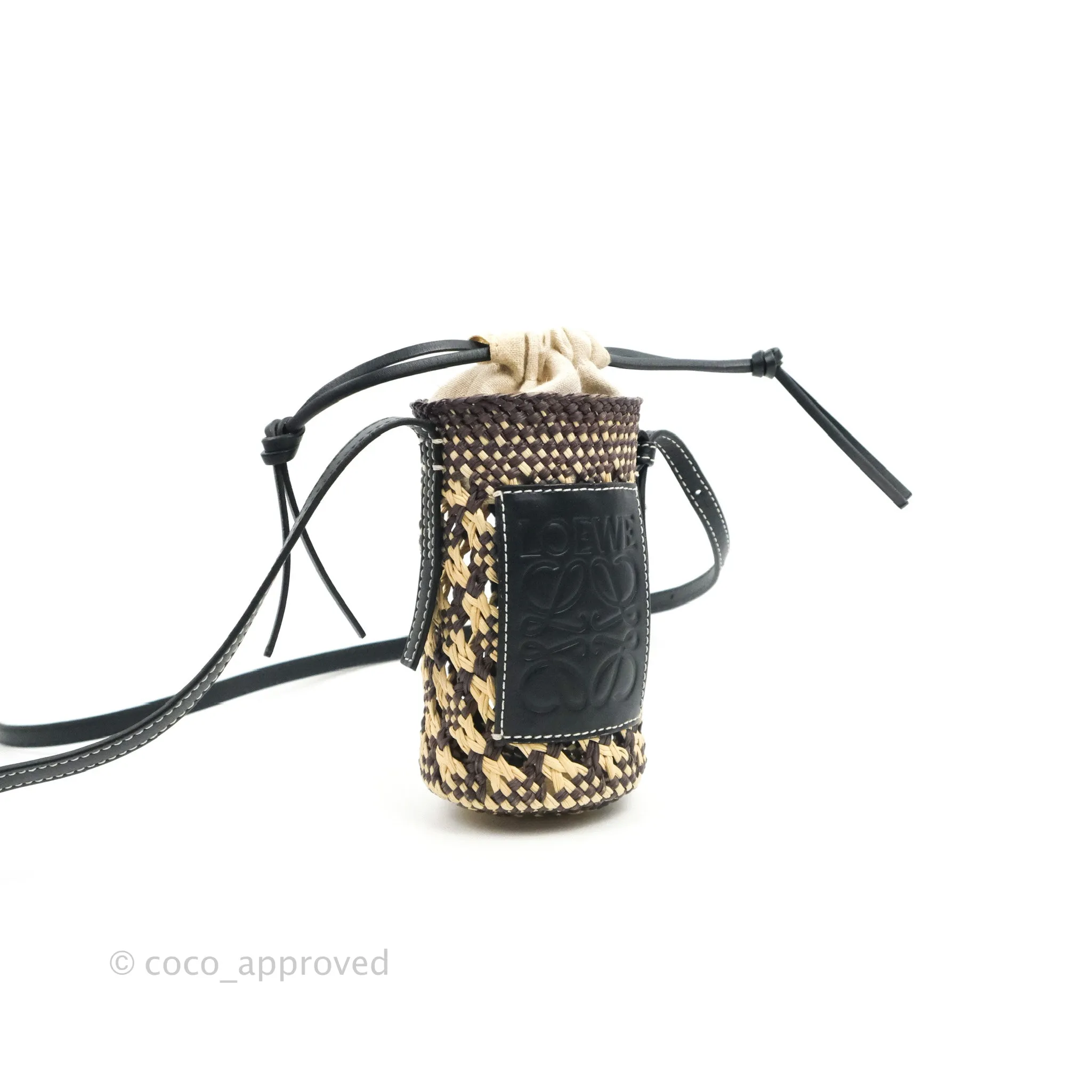 Loewe Cylinder Pocket In Raffia and Calfskin