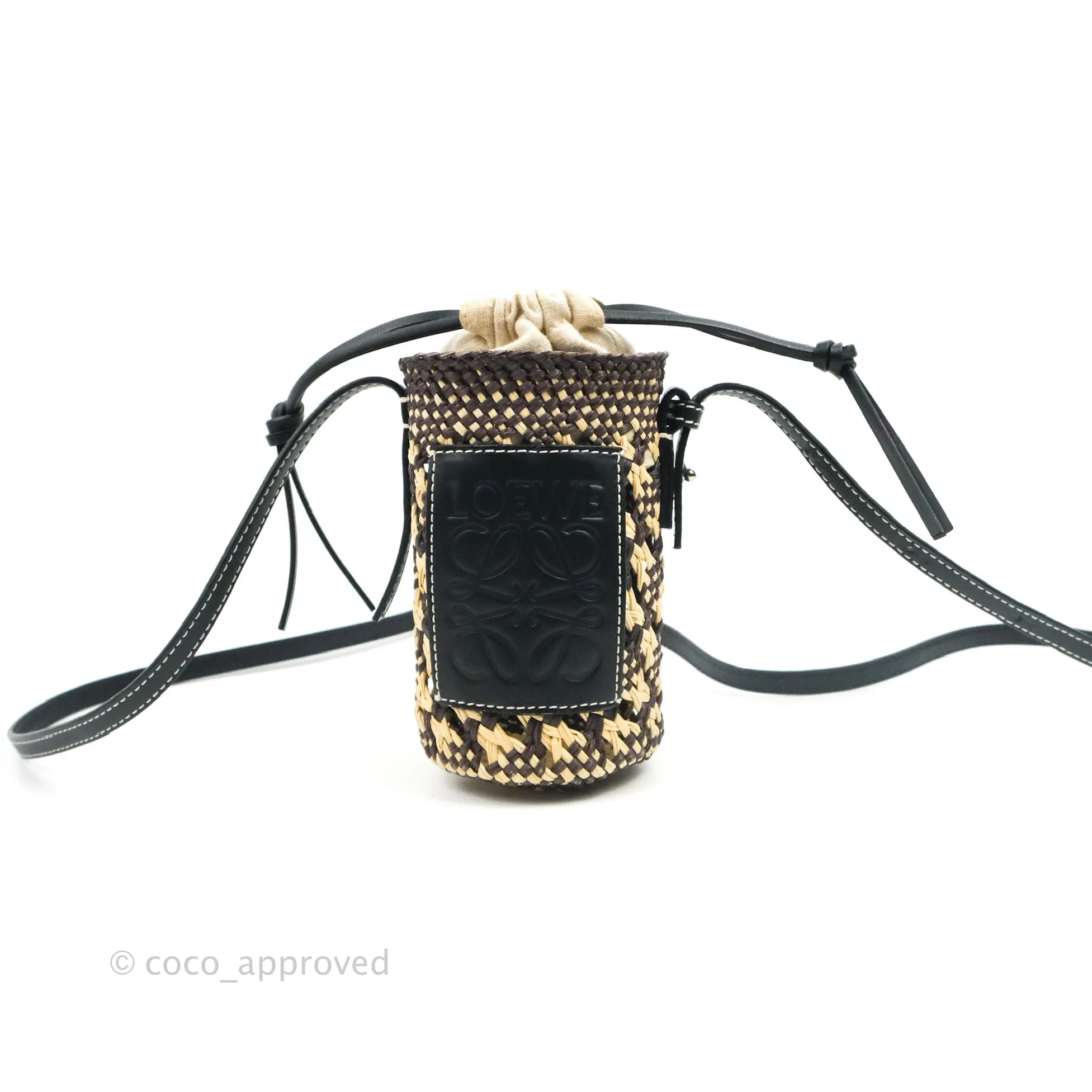 Loewe Cylinder Pocket In Raffia and Calfskin