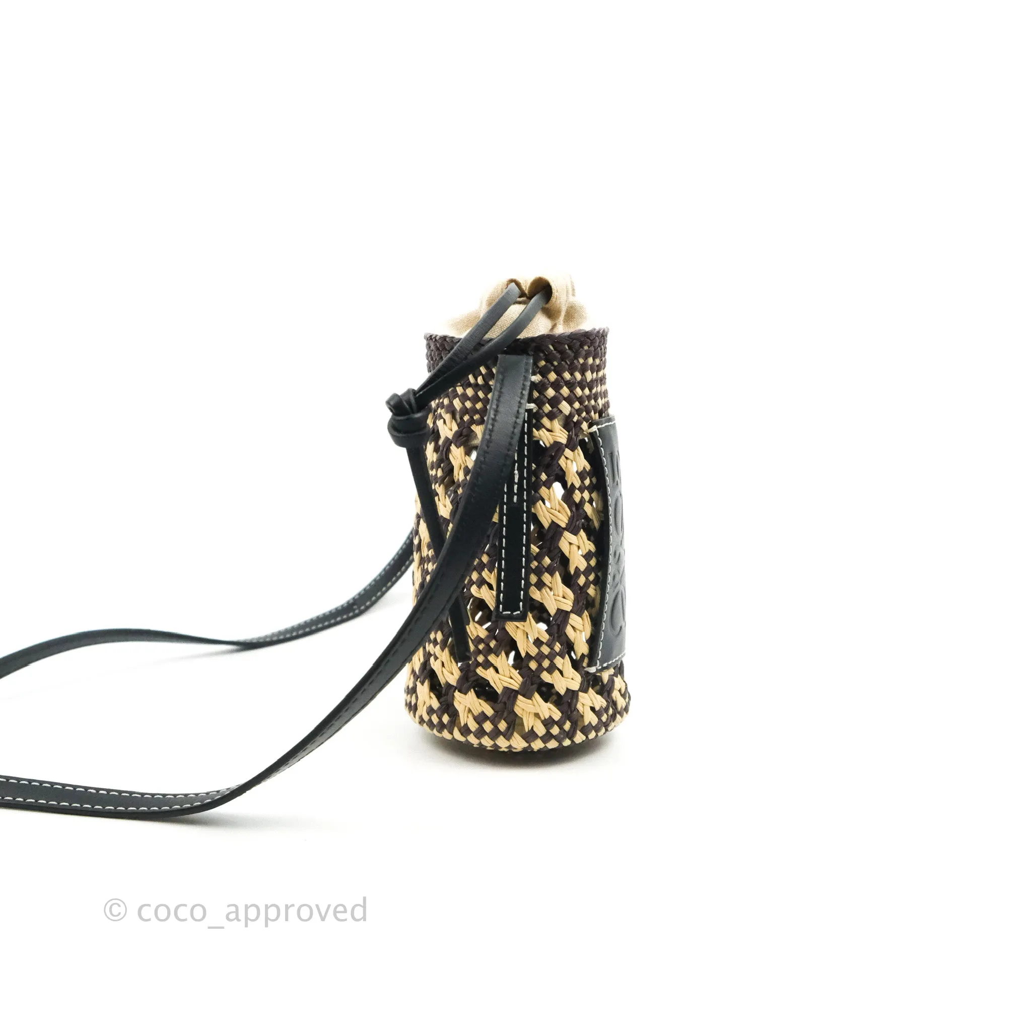 Loewe Cylinder Pocket In Raffia and Calfskin