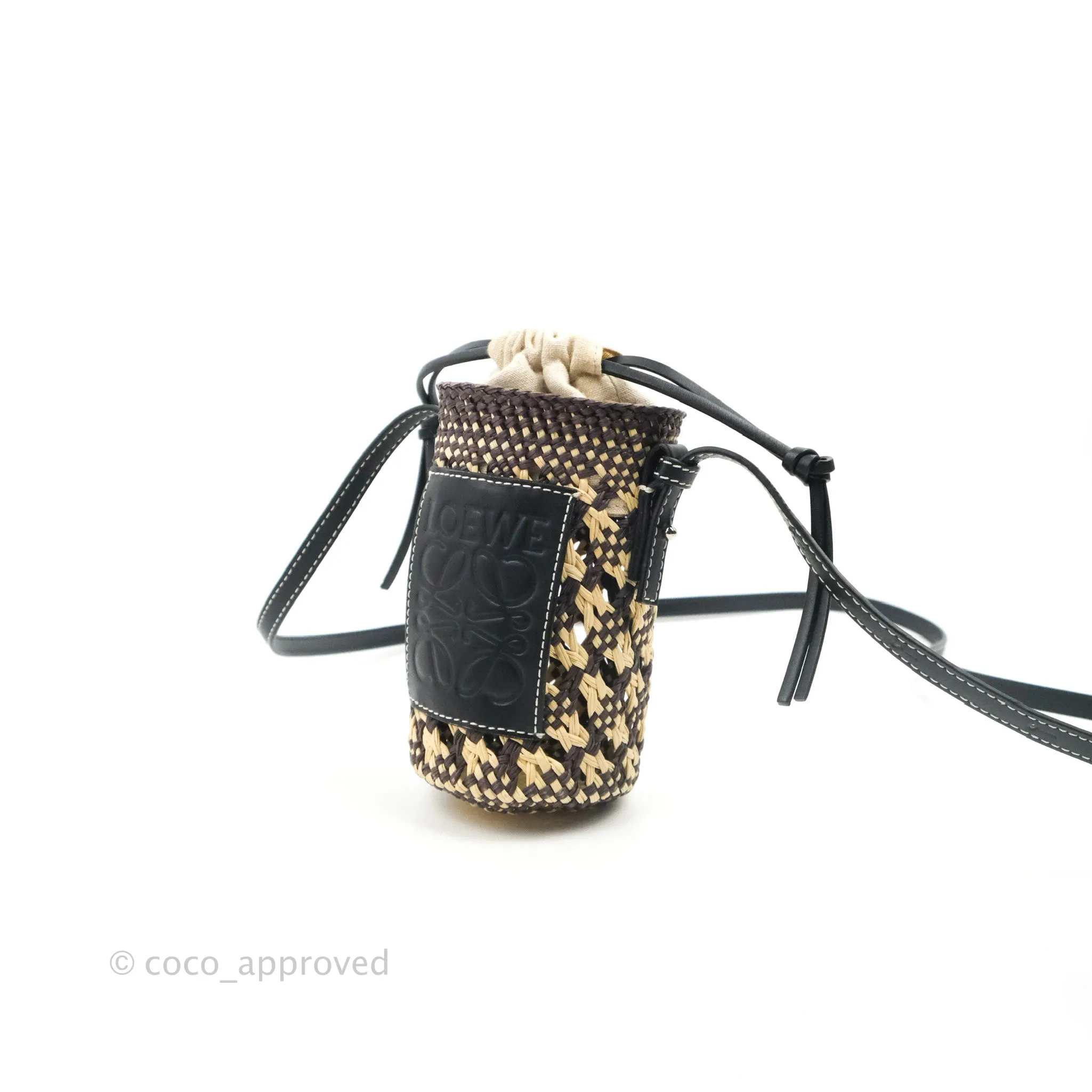 Loewe Cylinder Pocket In Raffia and Calfskin