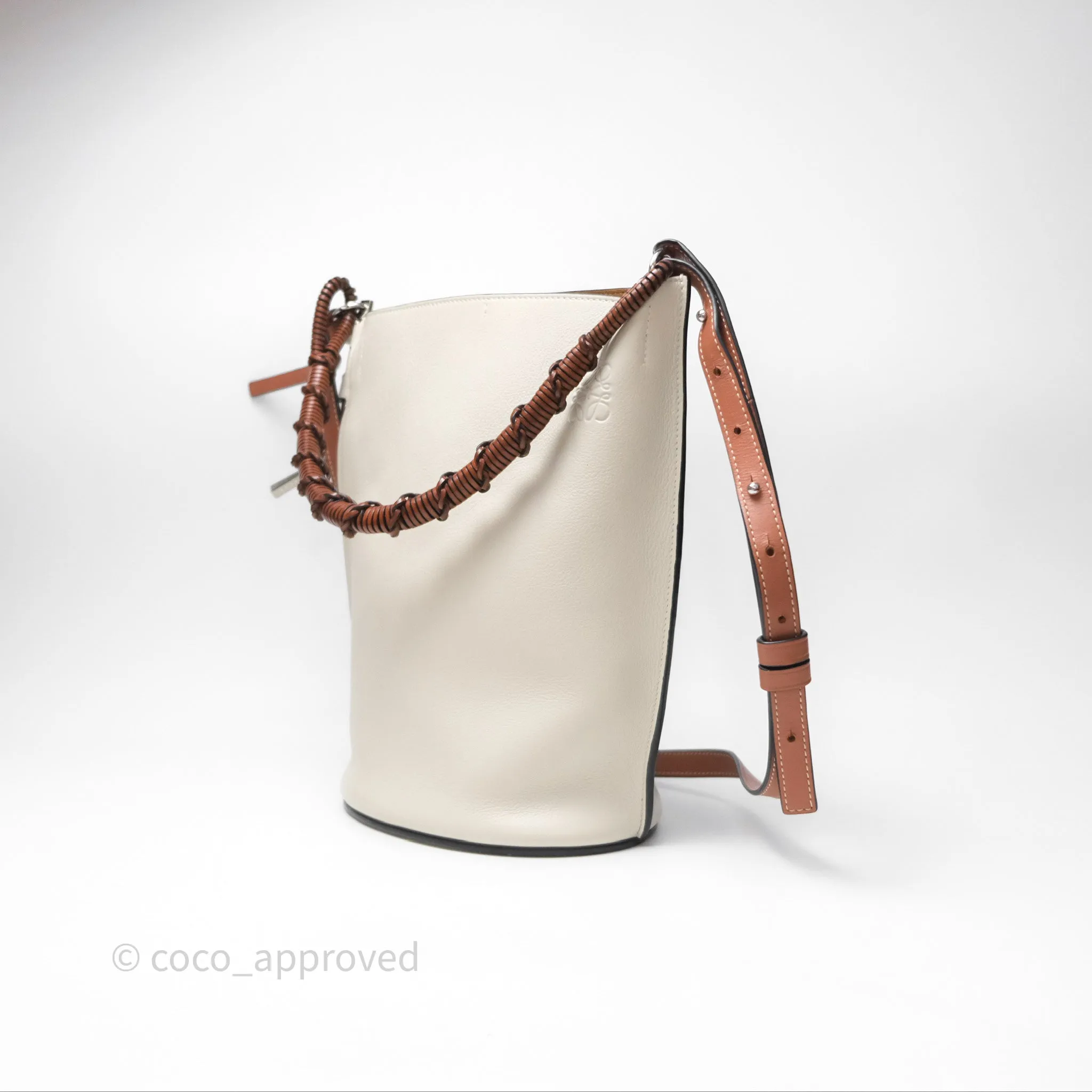 Loewe Gate Bucket Handle Bag Soft White Grained Calfskin