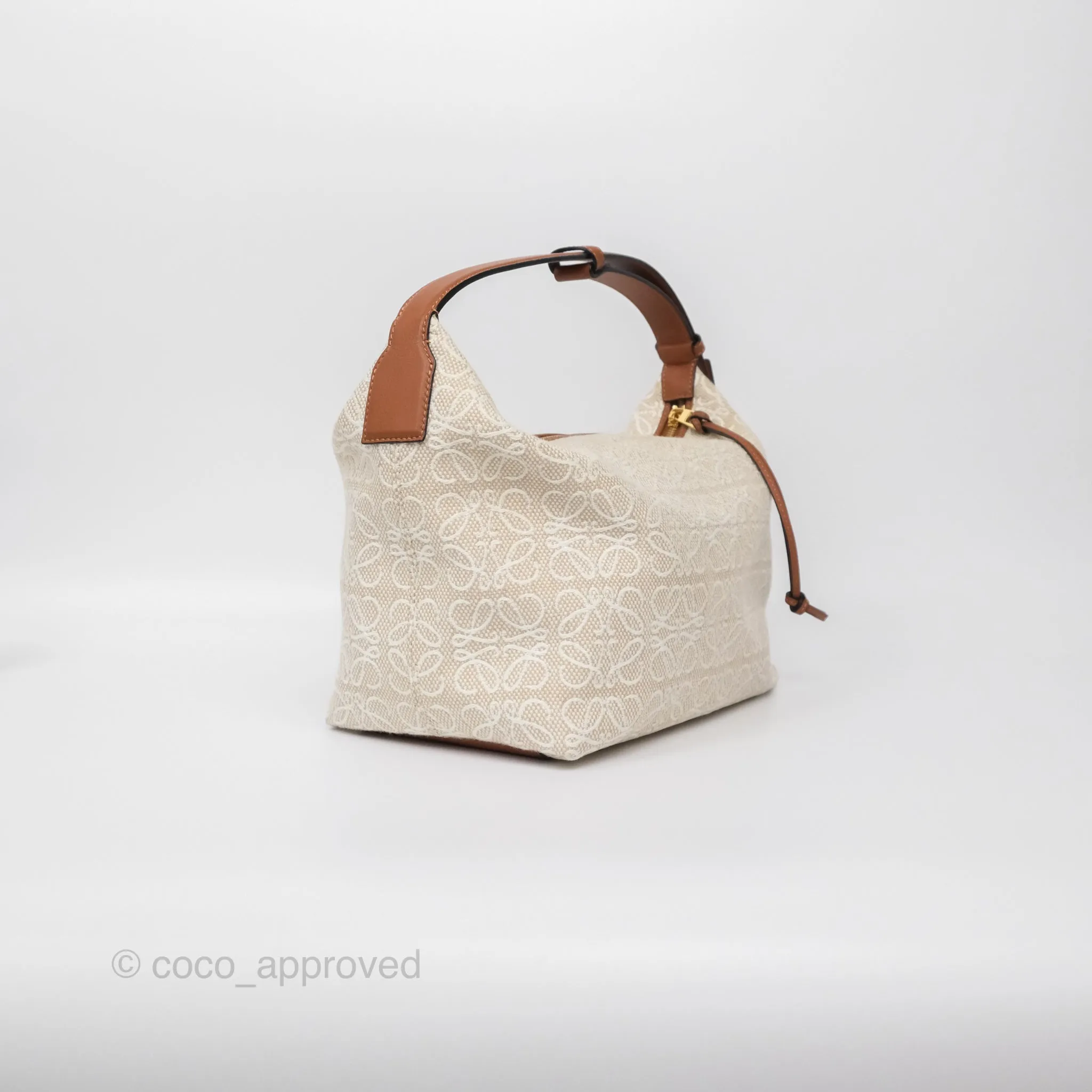 Loewe Medium Cubi Bag Anagram Jacquard & Calfskin Ecru/Tan