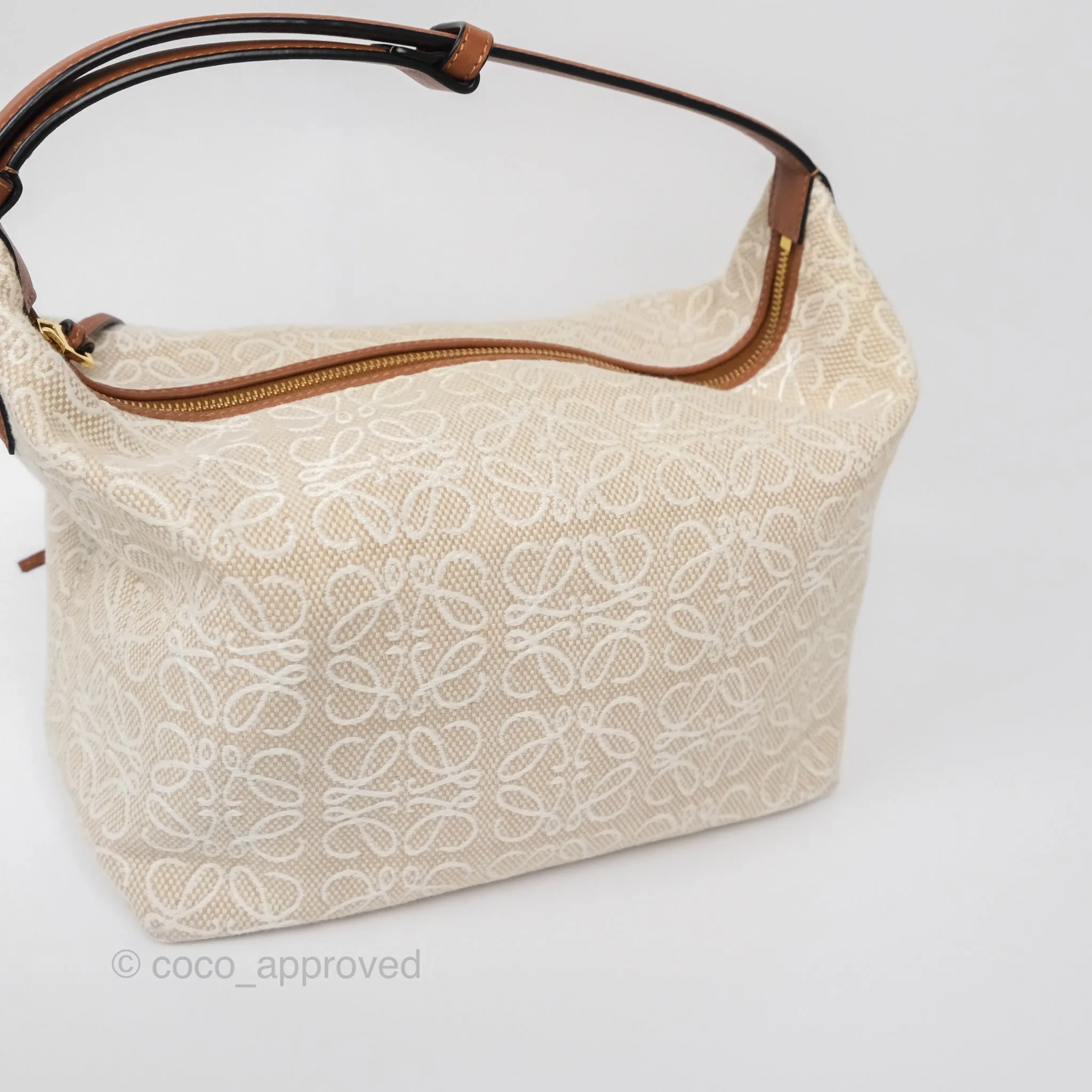 Loewe Medium Cubi Bag Anagram Jacquard & Calfskin Ecru/Tan
