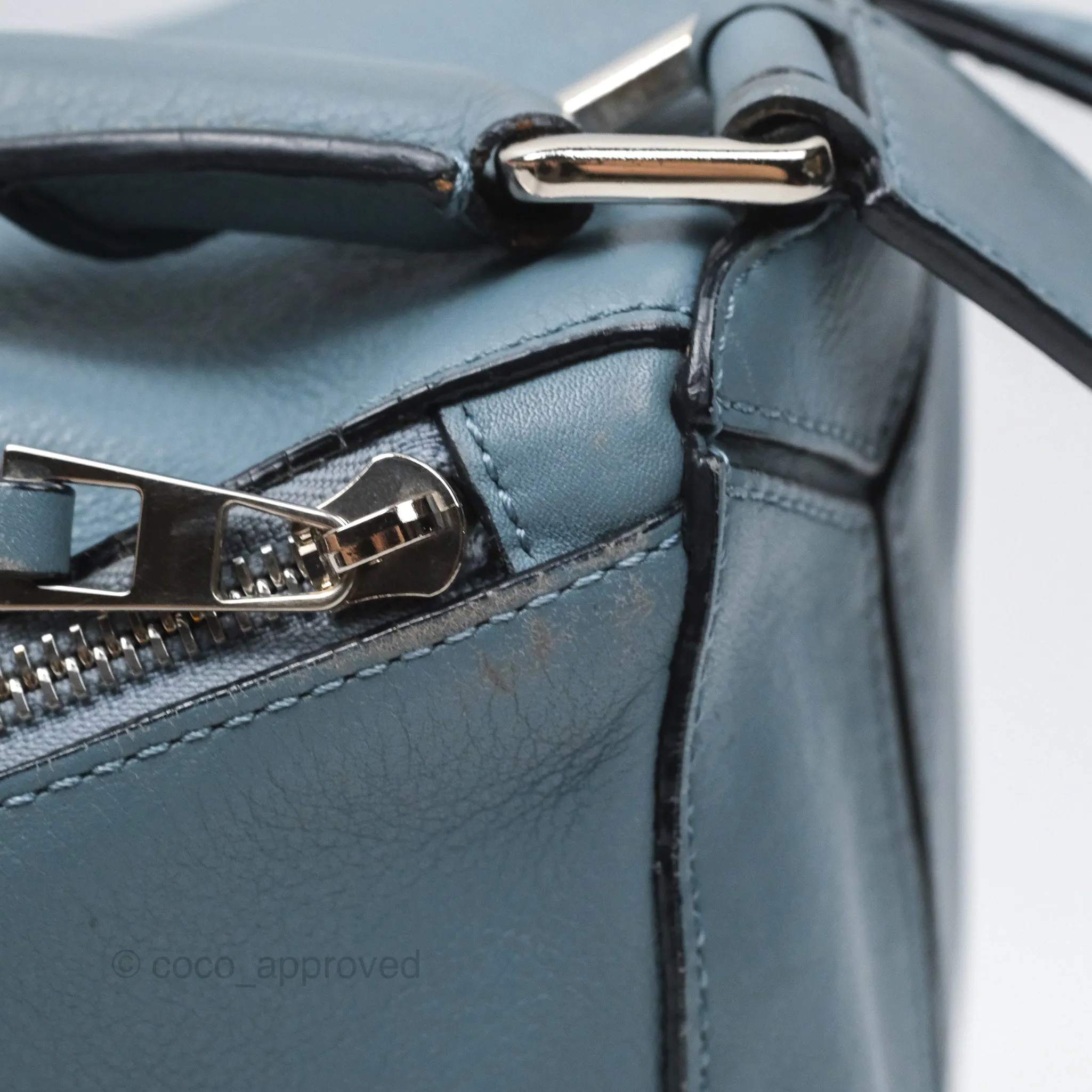 Loewe Medium Puzzle Bag Blue Calfskin Silver Hardware