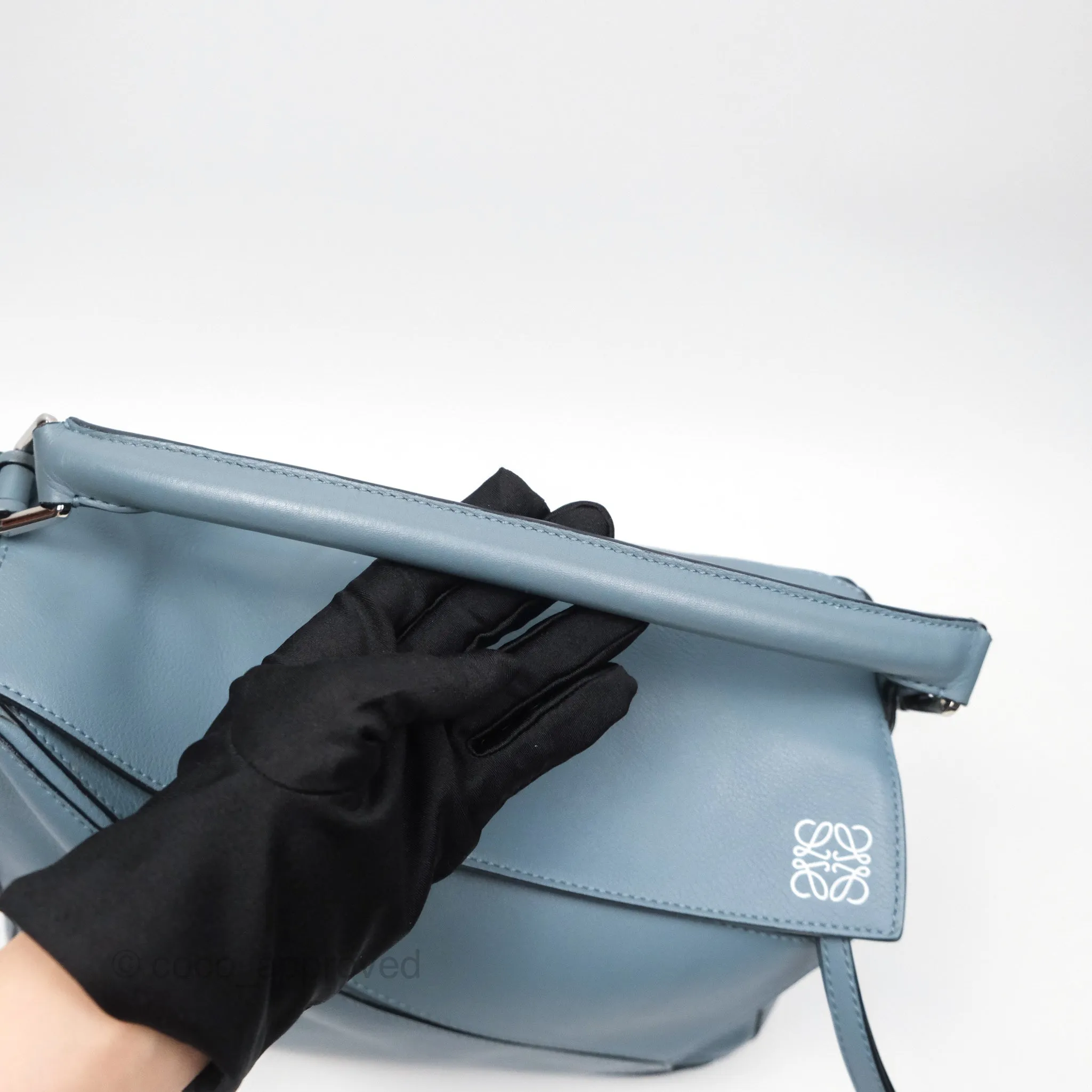 Loewe Medium Puzzle Bag Blue Calfskin Silver Hardware