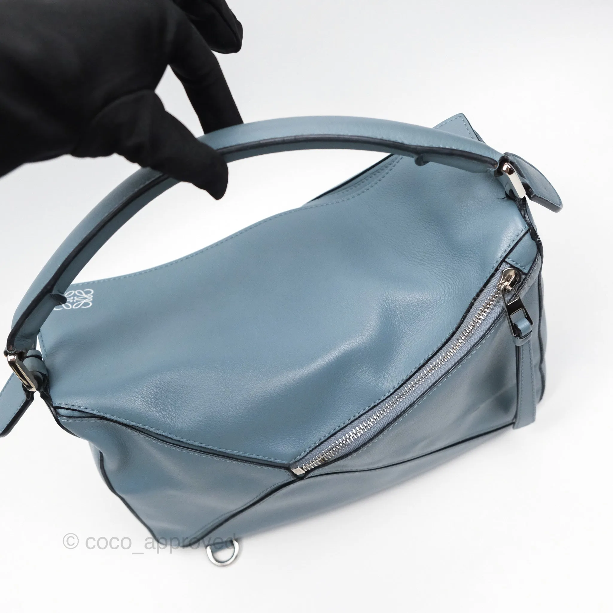Loewe Medium Puzzle Bag Blue Calfskin Silver Hardware