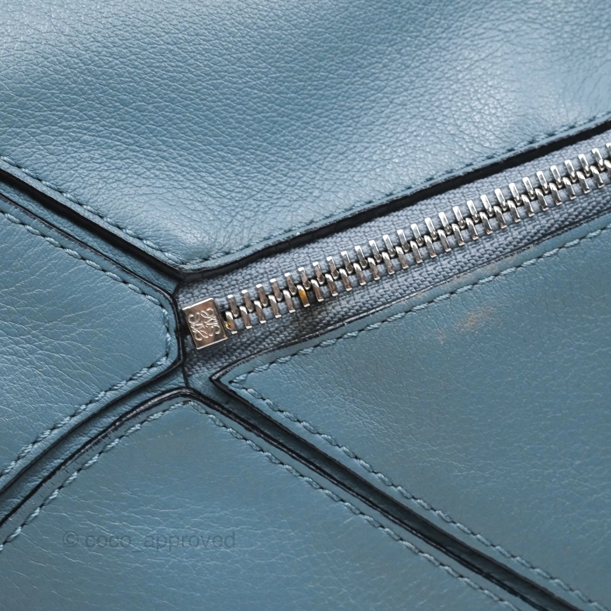 Loewe Medium Puzzle Bag Blue Calfskin Silver Hardware
