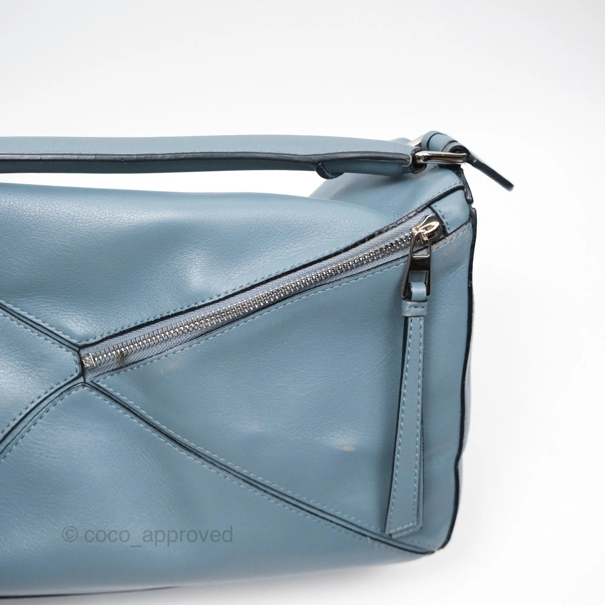 Loewe Medium Puzzle Bag Blue Calfskin Silver Hardware