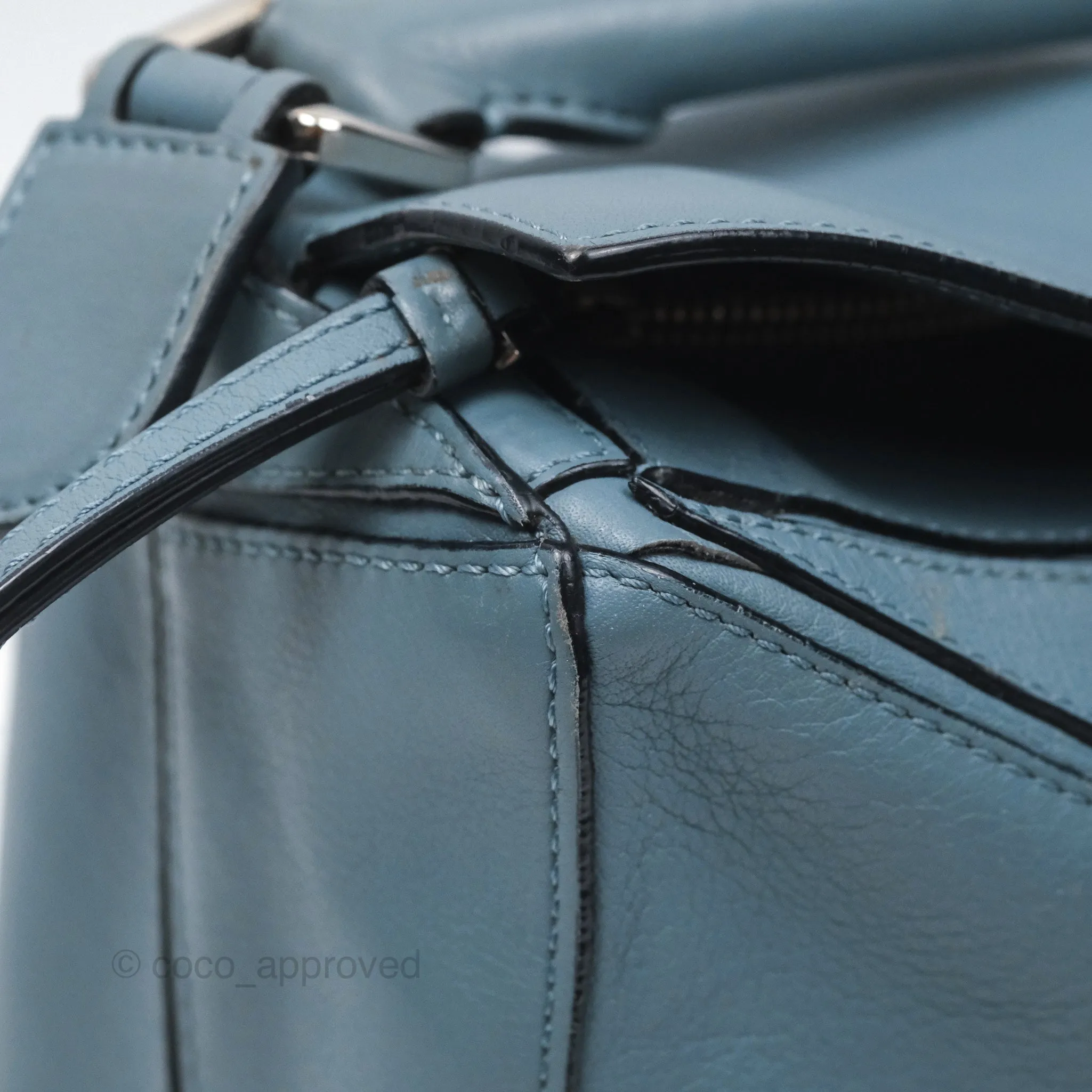 Loewe Medium Puzzle Bag Blue Calfskin Silver Hardware