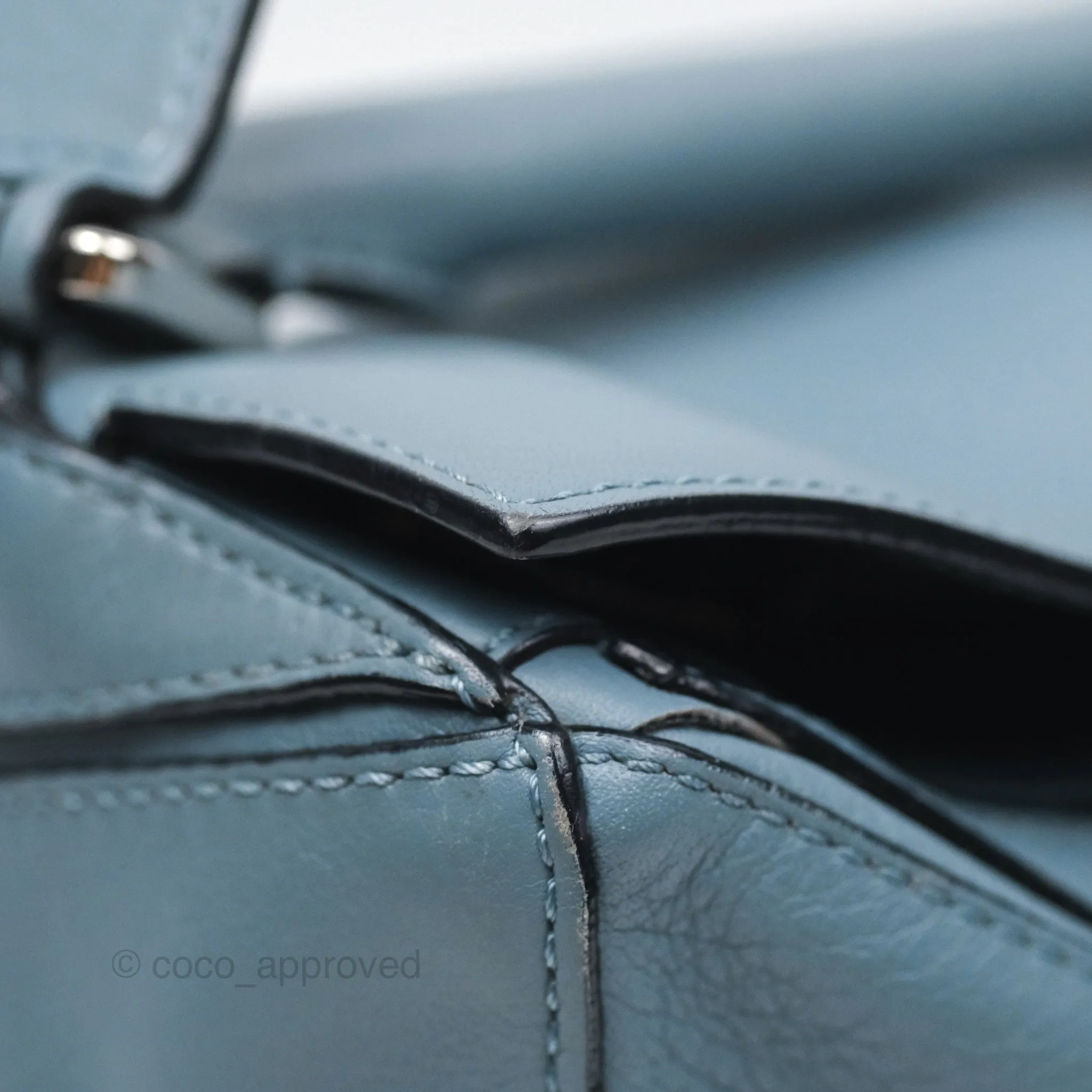 Loewe Medium Puzzle Bag Blue Calfskin Silver Hardware