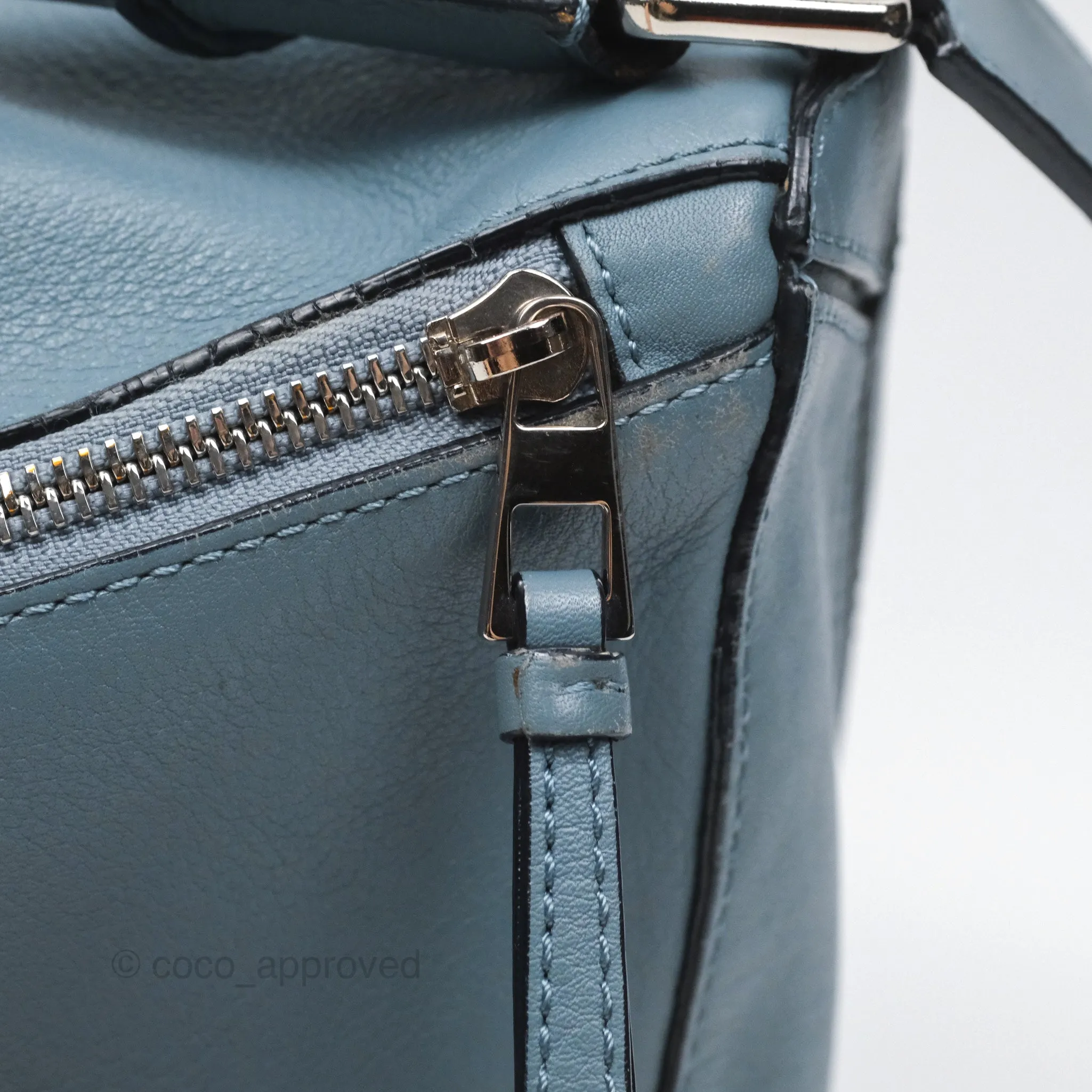 Loewe Medium Puzzle Bag Blue Calfskin Silver Hardware