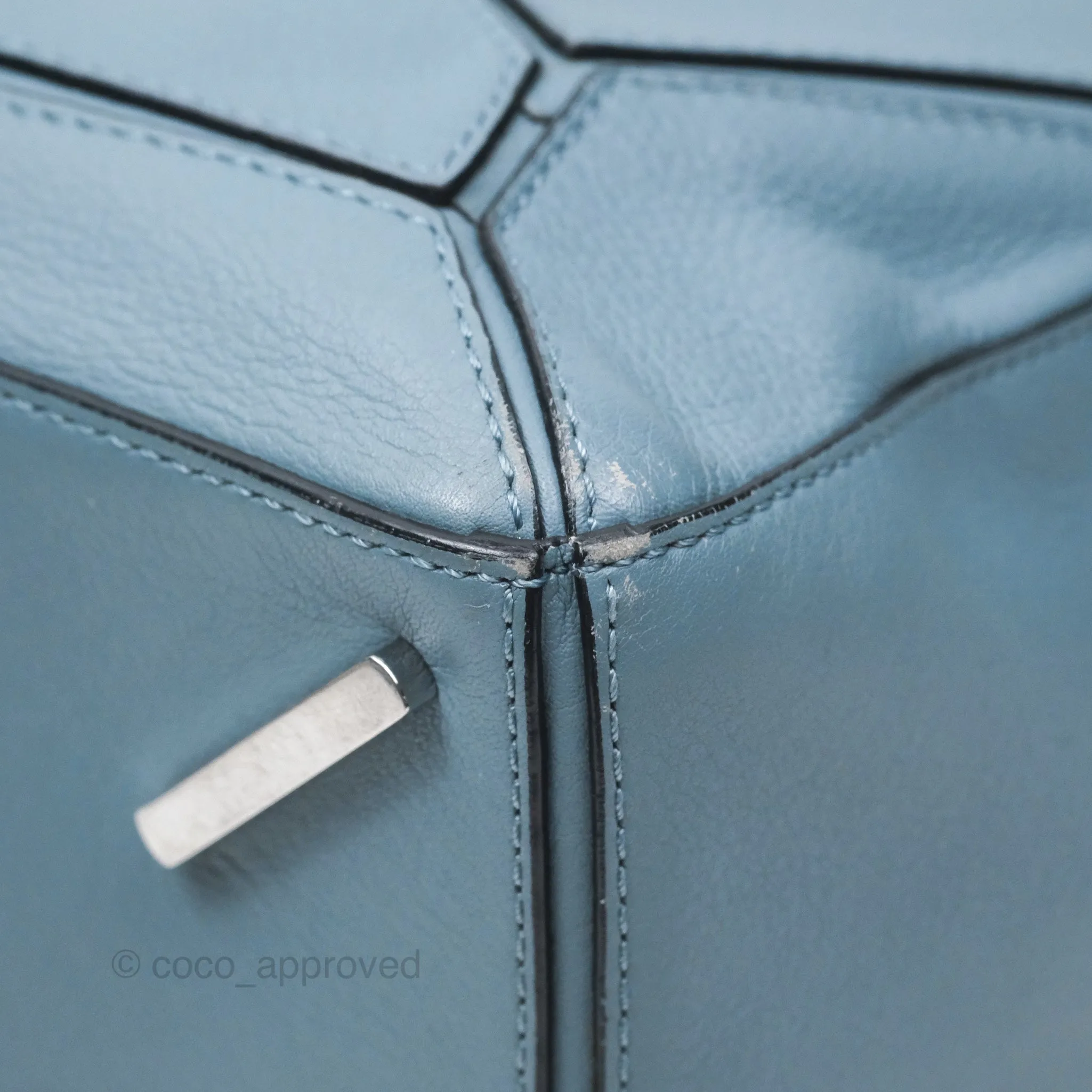 Loewe Medium Puzzle Bag Blue Calfskin Silver Hardware
