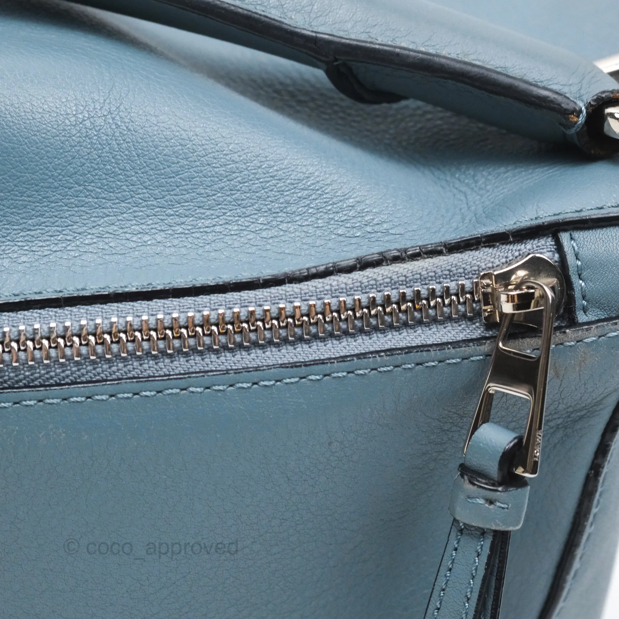 Loewe Medium Puzzle Bag Blue Calfskin Silver Hardware