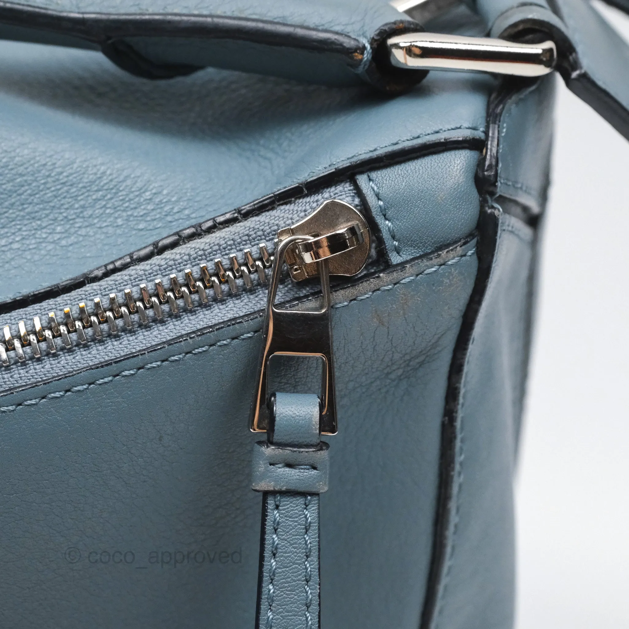 Loewe Medium Puzzle Bag Blue Calfskin Silver Hardware