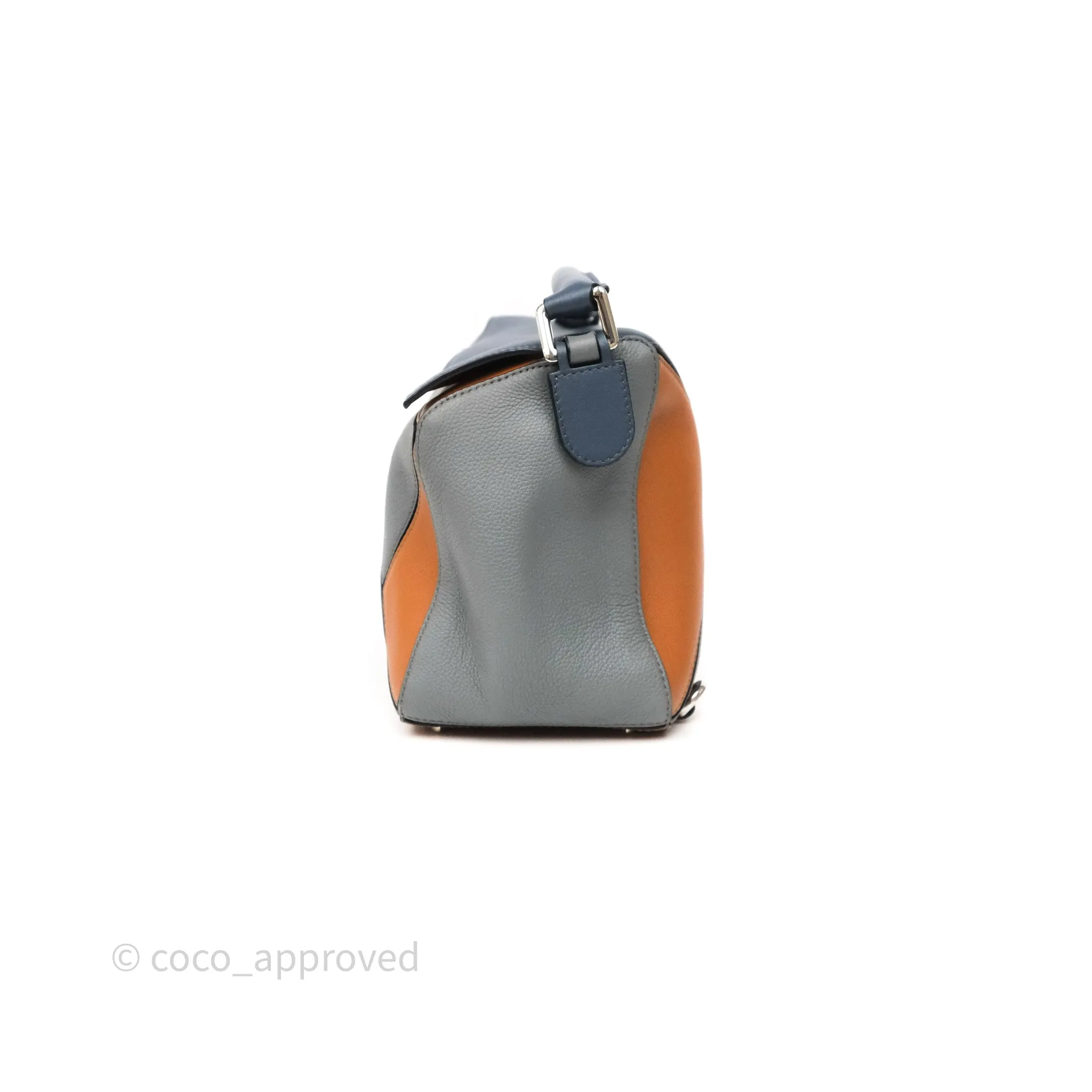 Loewe Medium Puzzle Bag Stone Blue Indigo Tan Calfskin Silver Hardware