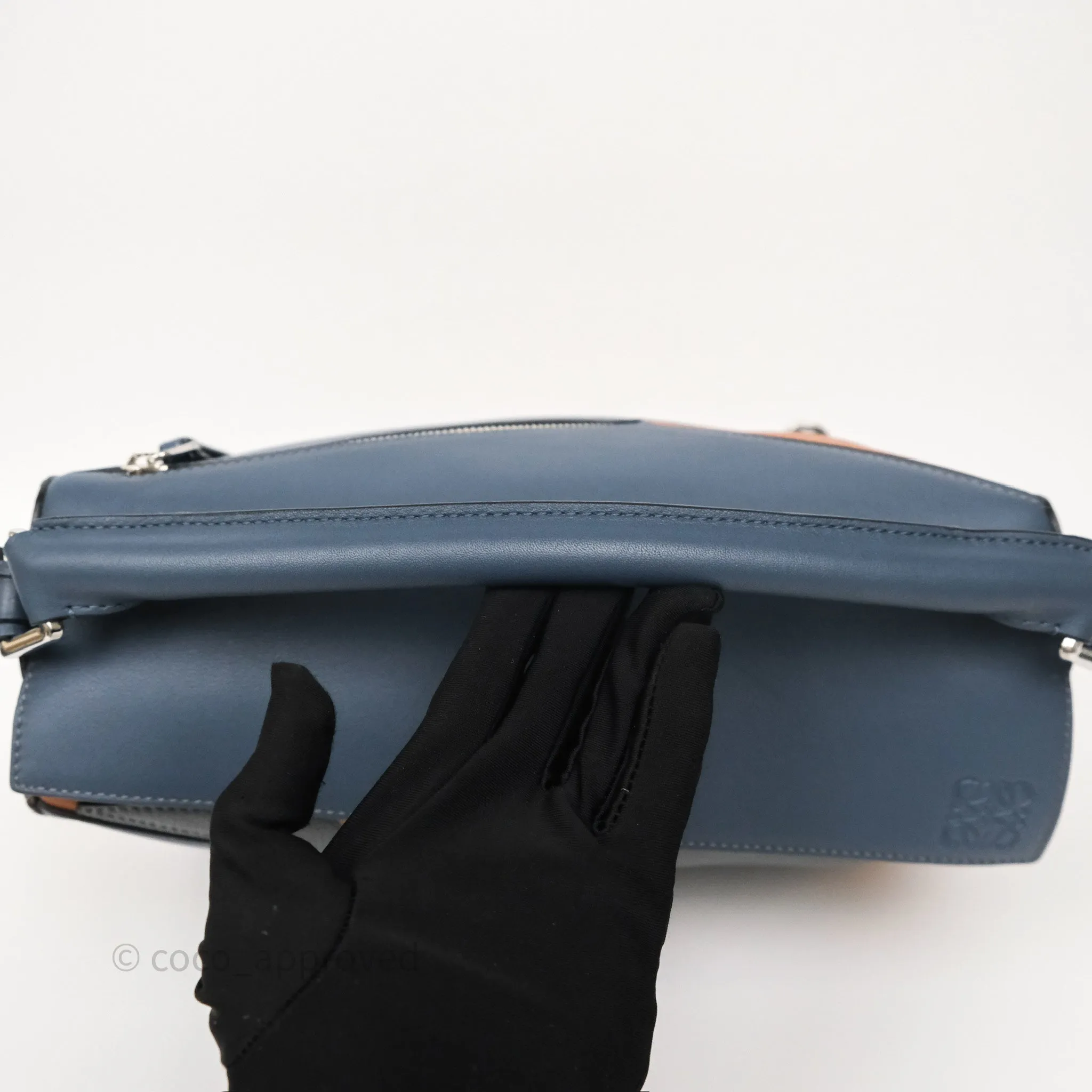 Loewe Medium Puzzle Bag Stone Blue Indigo Tan Calfskin Silver Hardware