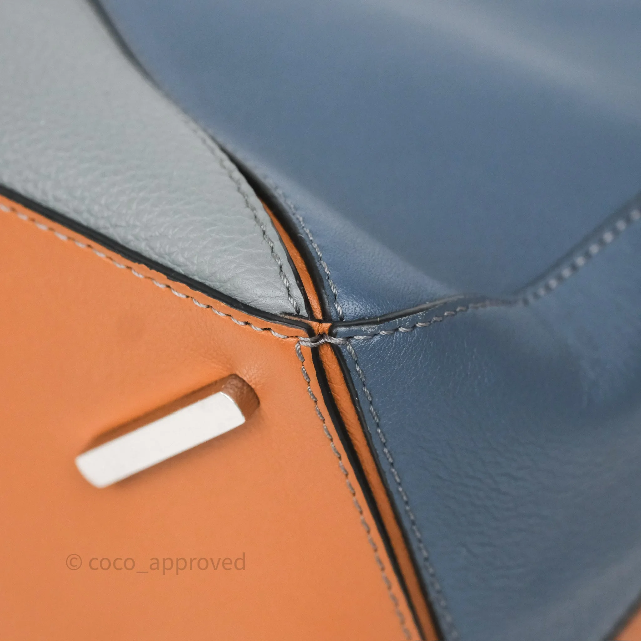 Loewe Medium Puzzle Bag Stone Blue Indigo Tan Calfskin Silver Hardware